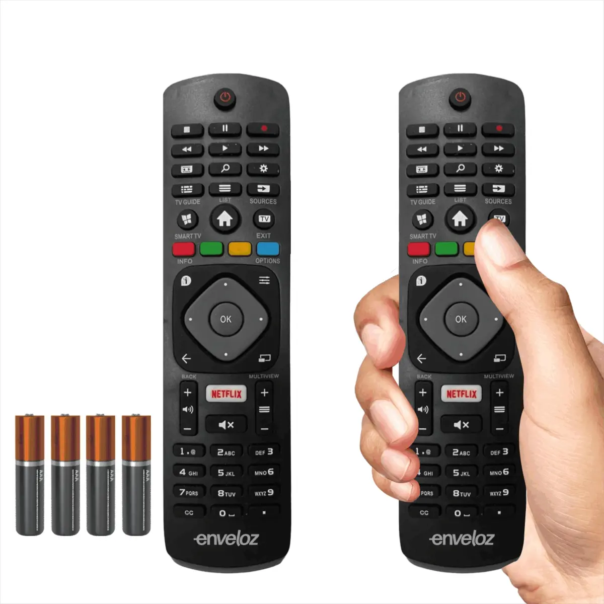 Kit 2 Controle Remoto Para Tv Philips Smart Lcd Led Tecla Netflix Compatível Com Varios Modelos Tvs Philips 43pfg5102/78 50pug7406/78 55pug7406/78 Com Pilhas Inclusas 8049 7276 7023 - Marca Enveloz