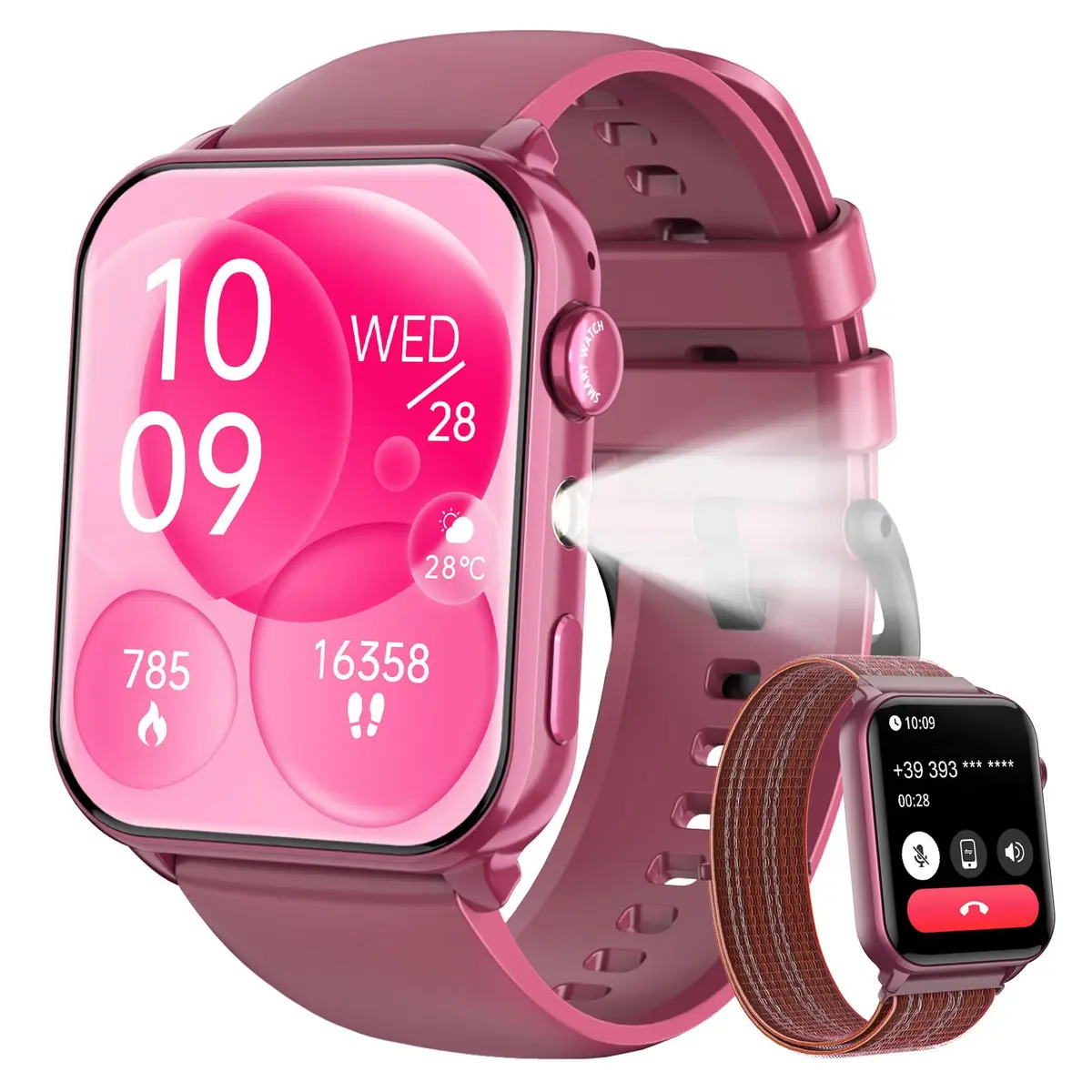 Smartwatch Feminino 1.91" com Luz LED - Tela Full Touch, 100+ Modos Esportivos, Chamadas Bluetooth, Assistente de Voz, Compatível iOS/Android, 2 Pulseiras (Roxo) - 1