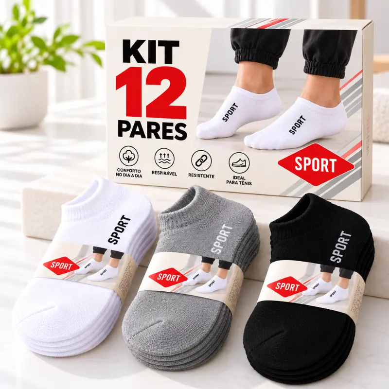 Meia Masculina Soquete Cano Curto Kit 3, 6 ou 12 Pares Branca Cinza Preta Adulto Menor Preço - 1