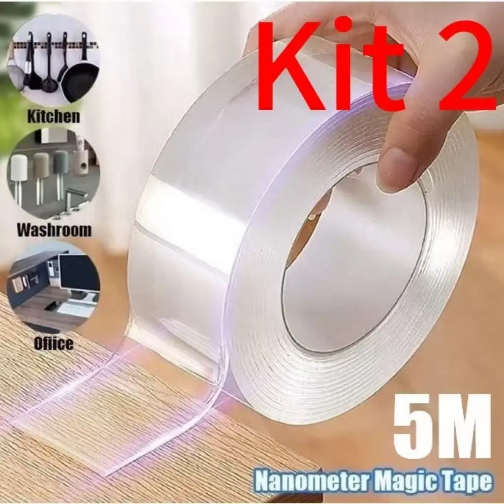 Fita Dupla Face Extra Forte Transparente NanoGel Silicone Adesiva Cola na Parede Móvel Porta