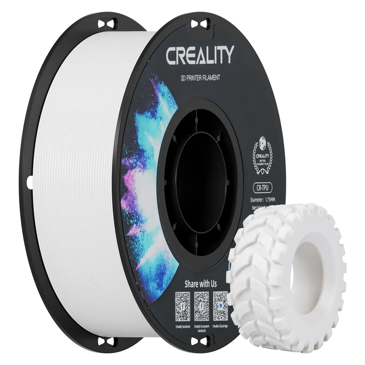 Creality TPU Filamento 1,75mm, Filamento de Impressão 3D, Alta Resiliência, Material Adesivo Macio, Elástico, 1kg (2,2lb) Filamento TPU para Impressora 3D (Branco)