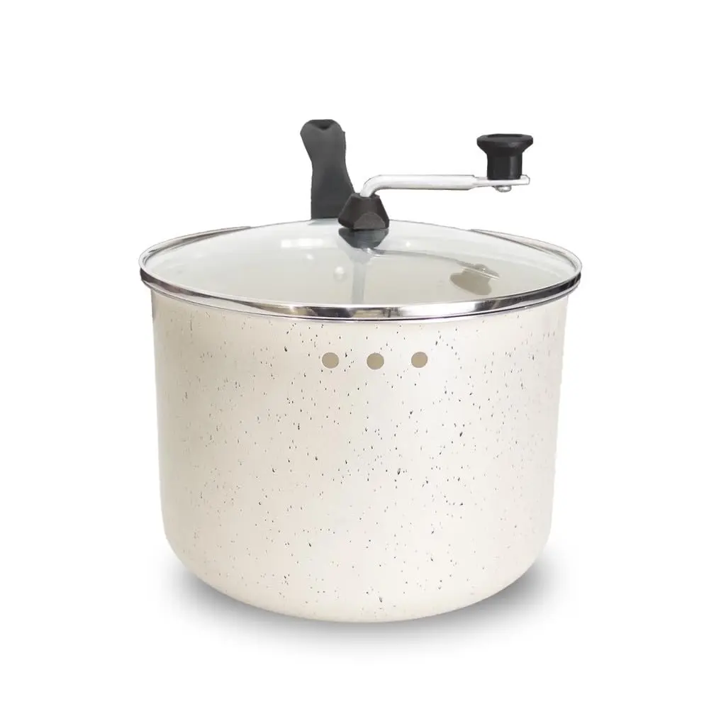 Pipoqueira Antiaderente com Tampa de Vidro Temperado, Branca, 20cm, 3,5L, Revestimento 5 Camadas Teflon, Cabos Baquelite, para Pipoca Caseira - 1
