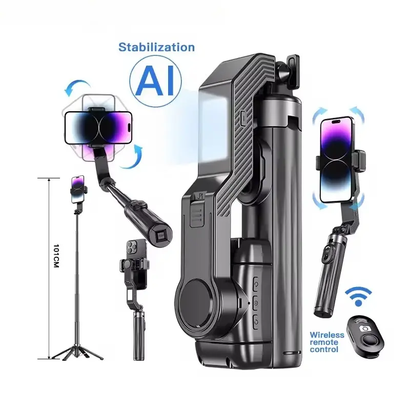 Estabilizador gimbal portátil para câmera de smartphone, bastão de selfie, tripé, controle remoto sem fio para iphone e android