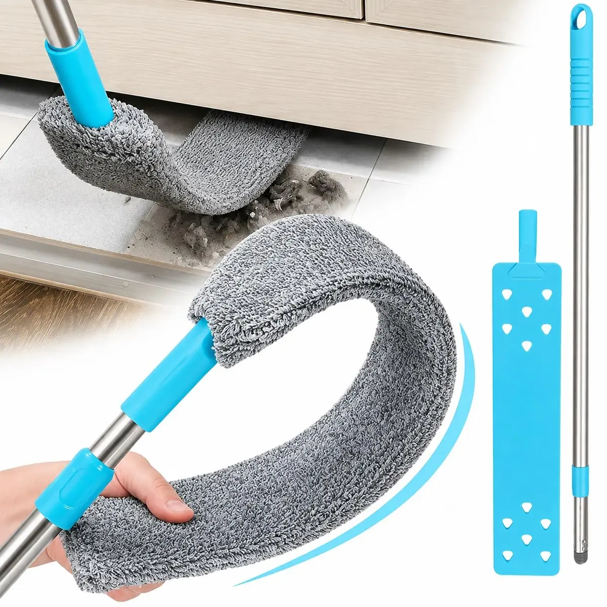 Espanador Flexível Retrátil Microfibra com Cabo Extensível | Lavável, Uso Seco ou Molhado, Cabo de Alumínio, Dobrável, Difícil Acesso - 1