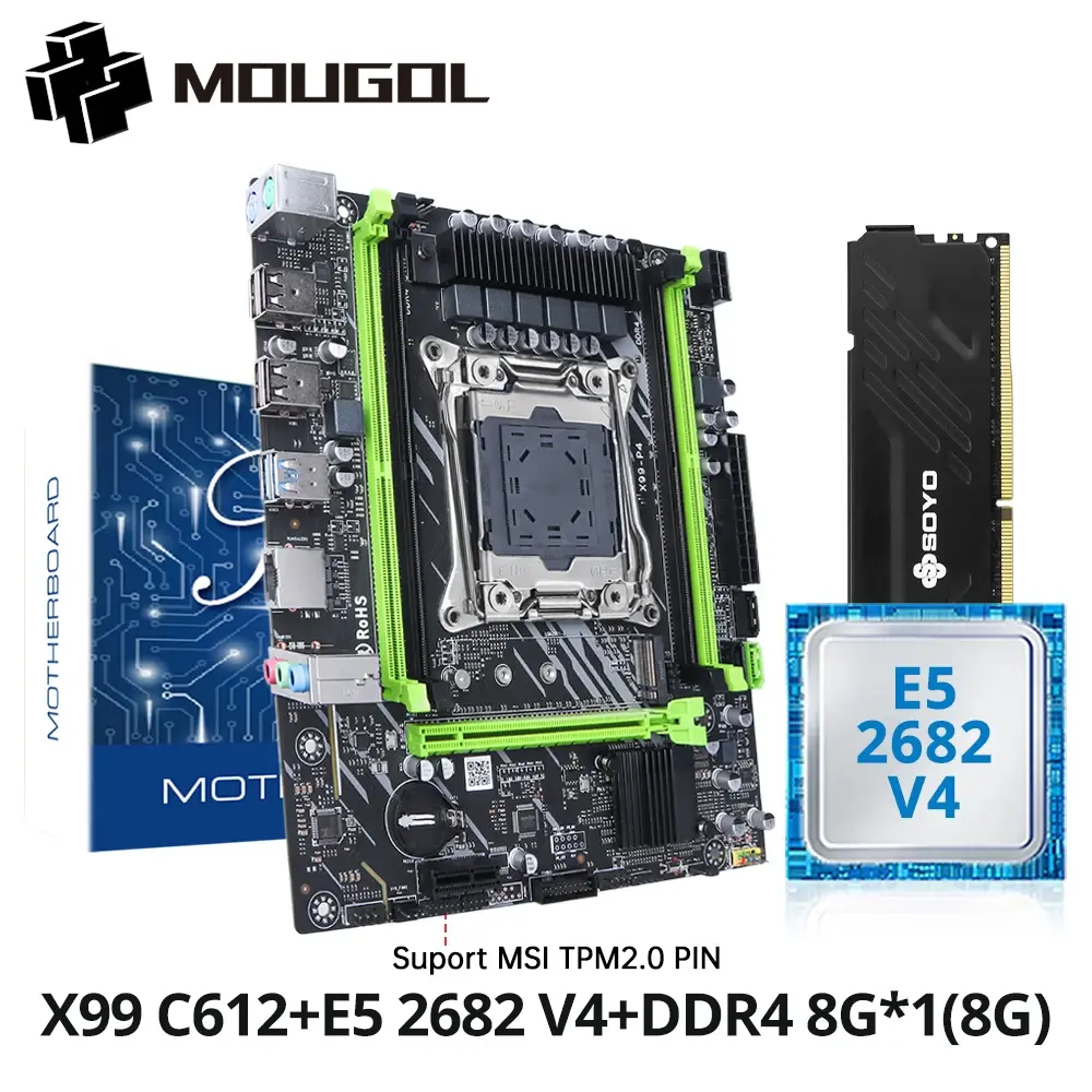 Conjunto de Placa-Mãe para Jogos MOUGOL X99 C612 com Xeon E5 2682 V4 e RAM DDR4 8G(1*8G) 2133MHz Dual Channel M.2 NVME para PC Desktop