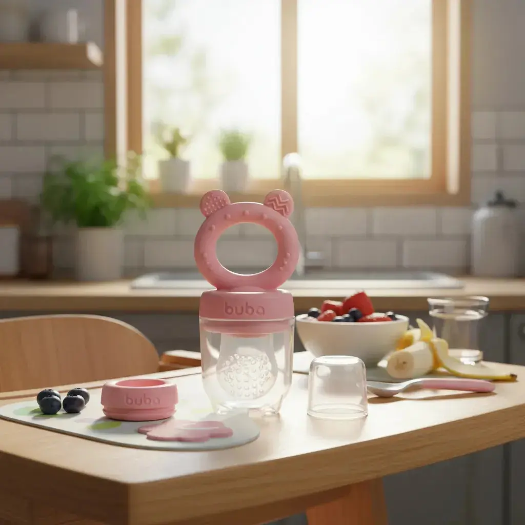 Porta Frutinhas Silicone Ursinho Rosa Lanchinho 18853 Buba