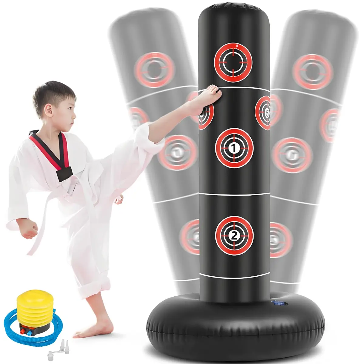 160 cm Saco de Boxeo Inflable, Pilar de Boxe Vertical Dobrável Fácil de Transportar, Sacos de Areia Infláveis Flexíveis para Coluna de Boxe