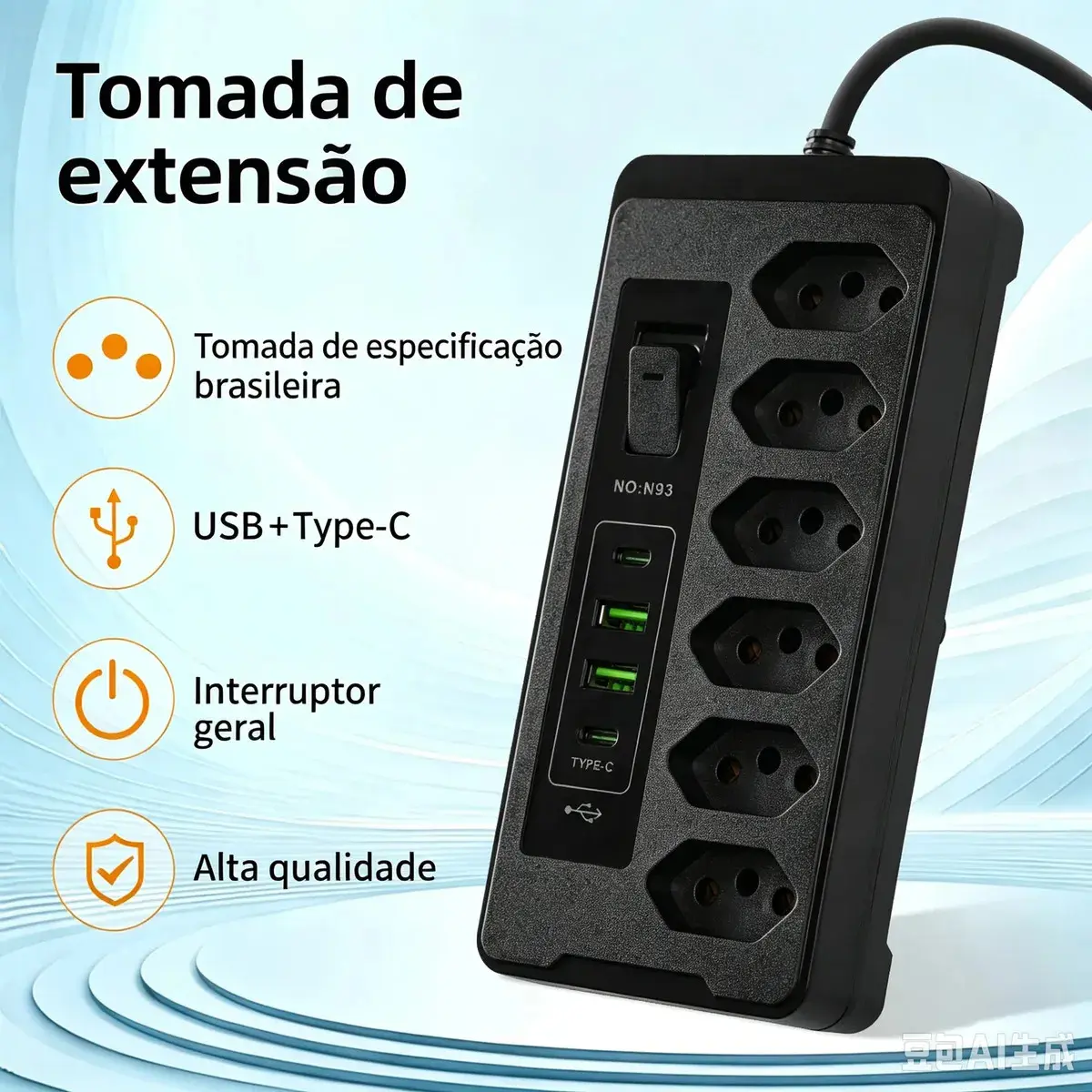 Filtro De Linha Régua Extensão 6 Tomadas E 2 Usb 2 Pd 2500 Watts Equipado Com Um Interruptor De Protecção Automática De Sobrecarga Protetor Elétrico Cabo 2 Metros 10 a Cor Preto-PLUGADO thumbnail 2