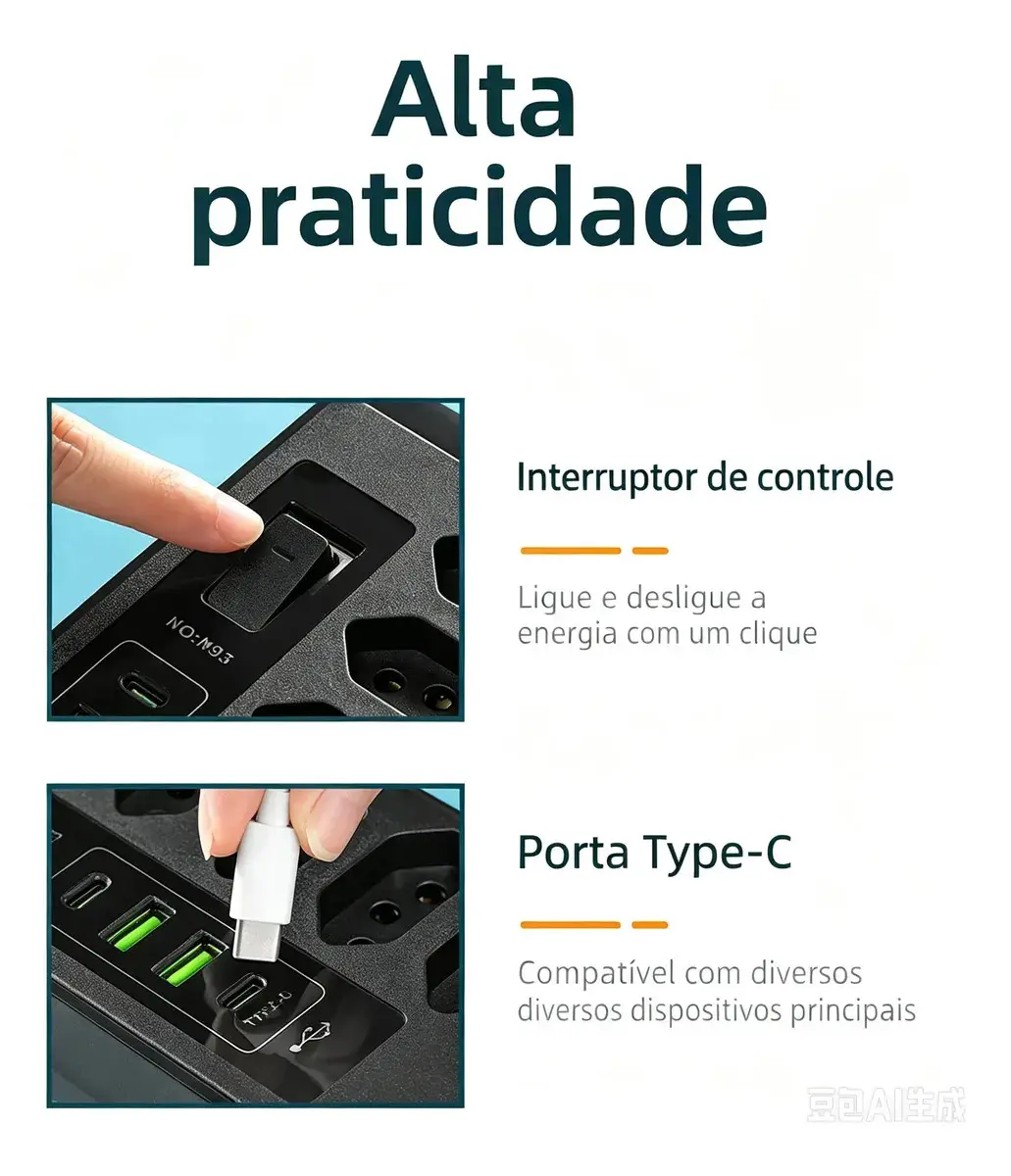 Filtro De Linha Régua Extensão 6 Tomadas E 2 Usb 2 Pd 2500 Watts Equipado Com Um Interruptor De Protecção Automática De Sobrecarga Protetor Elétrico Cabo 2 Metros 10 a Cor Preto-PLUGADO thumbnail 4