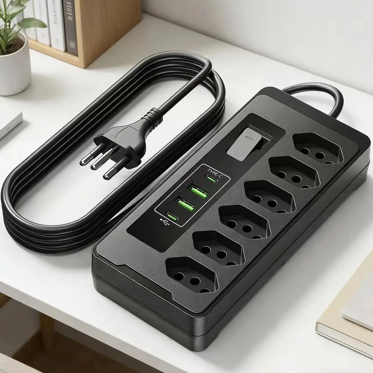 Filtro De Linha Régua Extensão 6 Tomadas E 2 Usb 2 Pd 2500 Watts Equipado Com Um Interruptor De Protecção Automática De Sobrecarga Protetor Elétrico Cabo 2 Metros 10 a Cor Preto-PLUGADO thumbnail 10