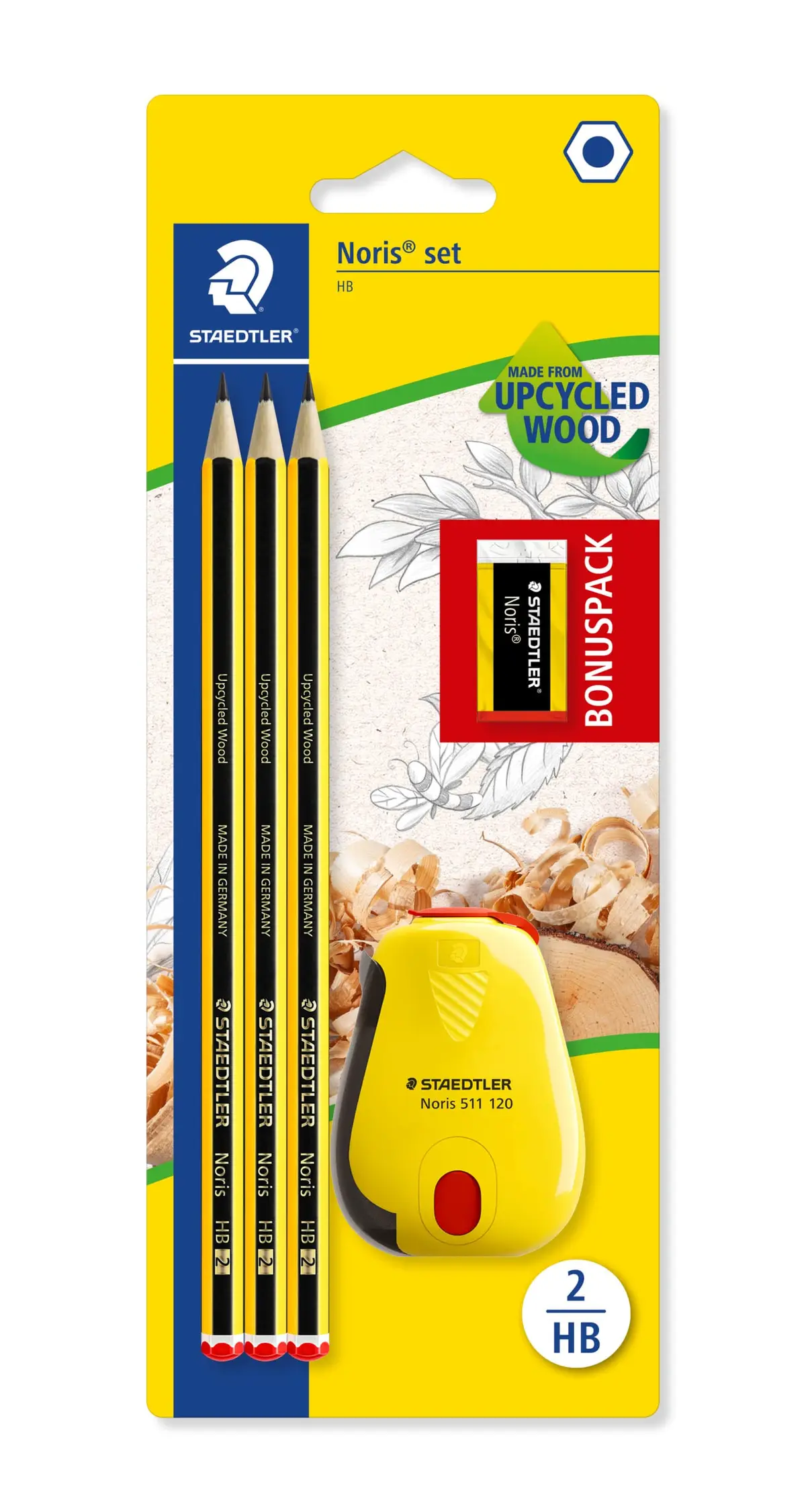 STAEDTLER 120 SBK3P2 Noris edição limitada Happy Birthday pacote com 3 lápis HB grafite Noris, borracha Noris e apontador de banheira Noris, Multicolorido - 1