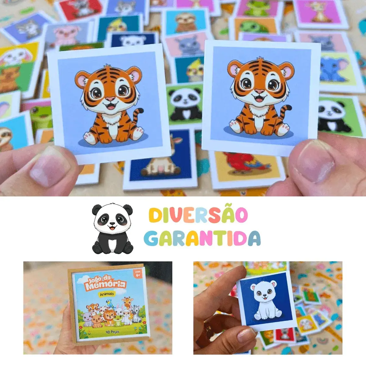 Jogo Da Memória Animais 40 Peças Brinquedo Educativo Infantil Em Madeira Mdf thumbnail 4
