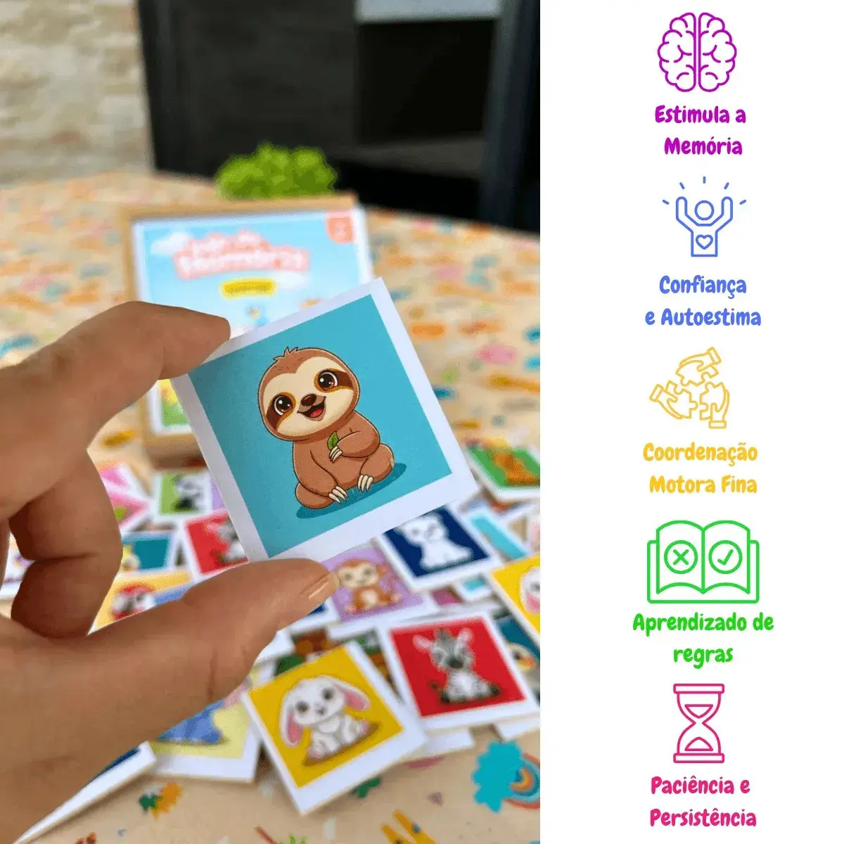 Jogo Da Memória Animais 40 Peças Brinquedo Educativo Infantil Em Madeira Mdf thumbnail 6