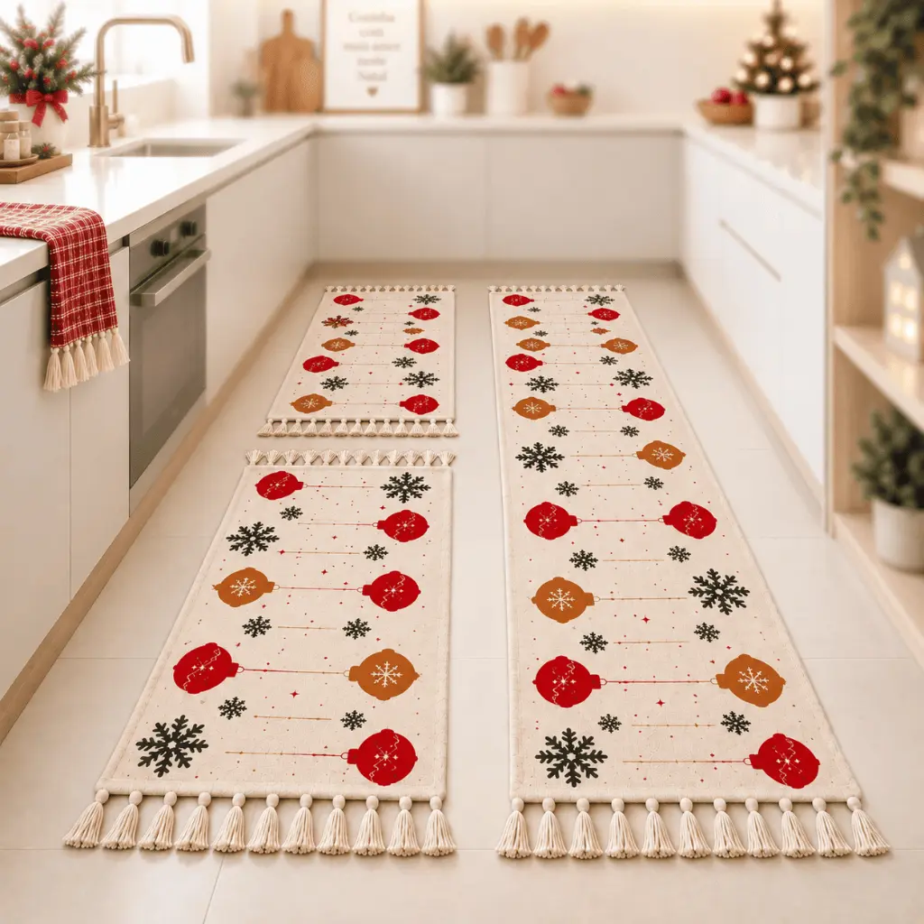 Jogo de Passadeira Natal 3 Peças de Tear Tapete de Cozinha Decoração Natal