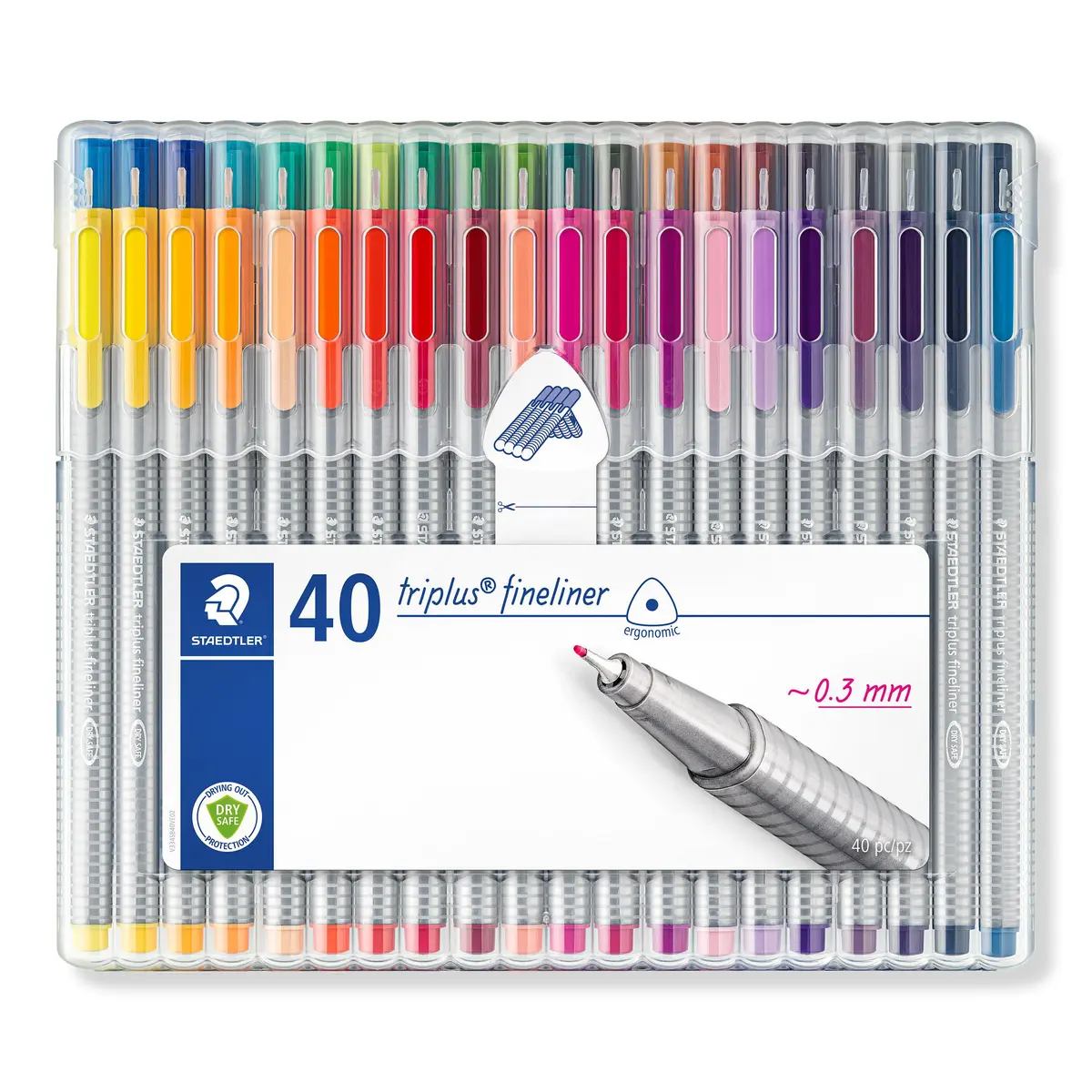 STAEDTLER 334 SB40 | Triplus | Fineliner | Staedtler Box | Canetas triangulares | 0,3 mm | 40 núcleos sortidos - 1