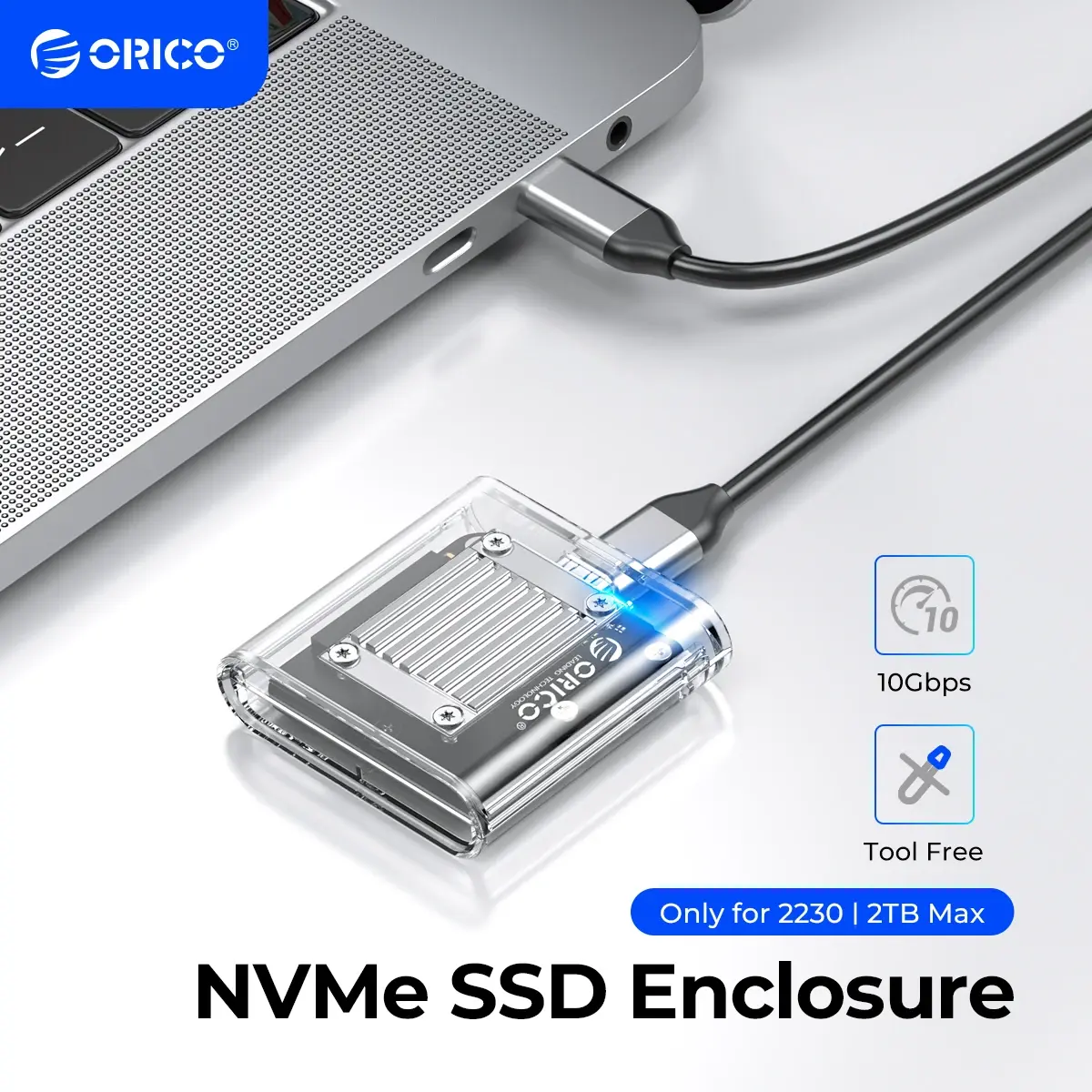 Gabinete ORICO-NVMe para PCIe SSD Adaptador Externo Transparente M.2 para USB Tipo C Mini 2230 M.2 SSD Case 10 Gbps