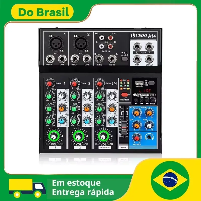 VEDO AF4 Mixer Analógico Merged Placa de Som Digital 4 Canais Configurações de Função Personalizadas Console de Mixagem Analógica para Vivo