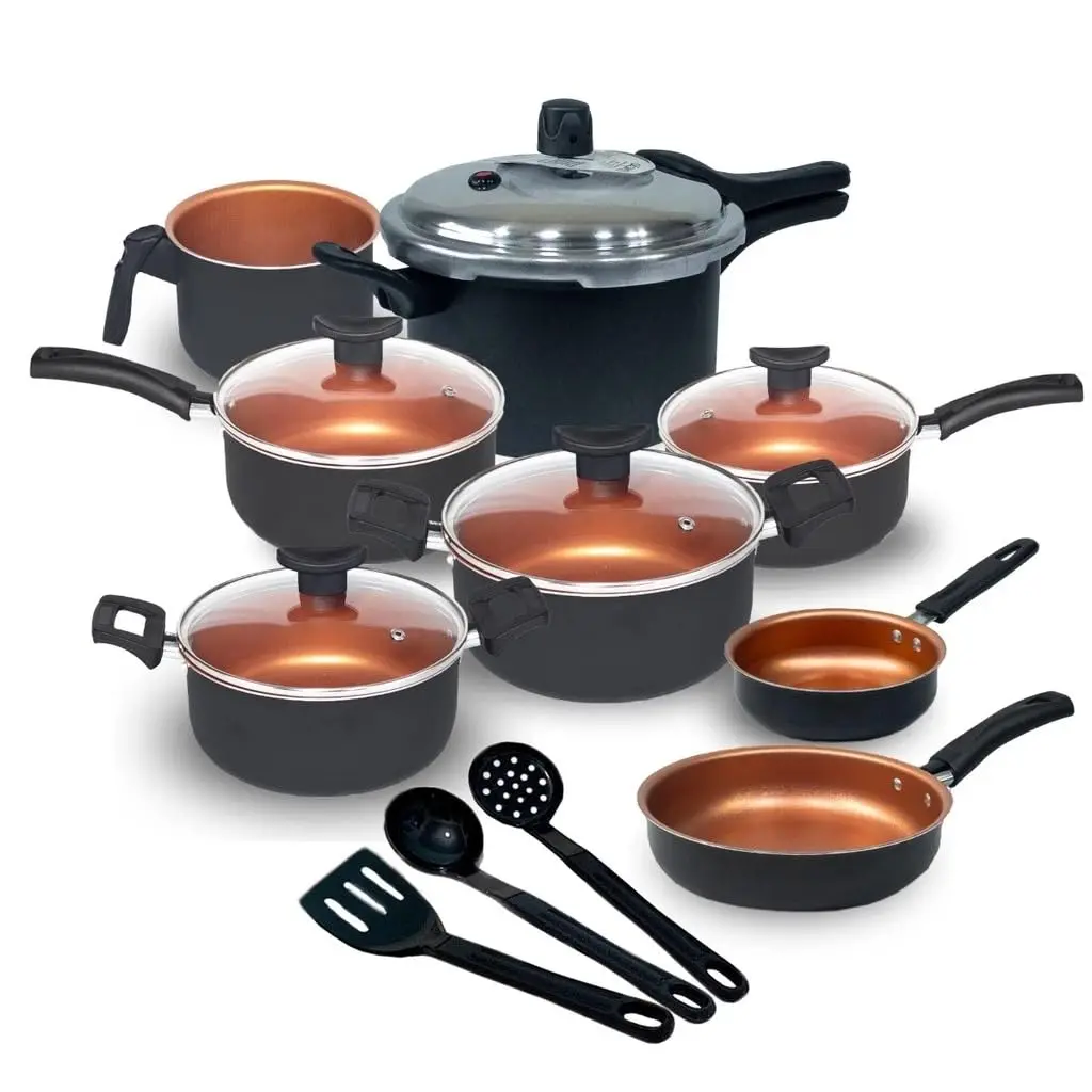 Jogo de Panelas Antiaderente, 11 Peças com Panela de Pressão 2.5L (Cobre) - 1