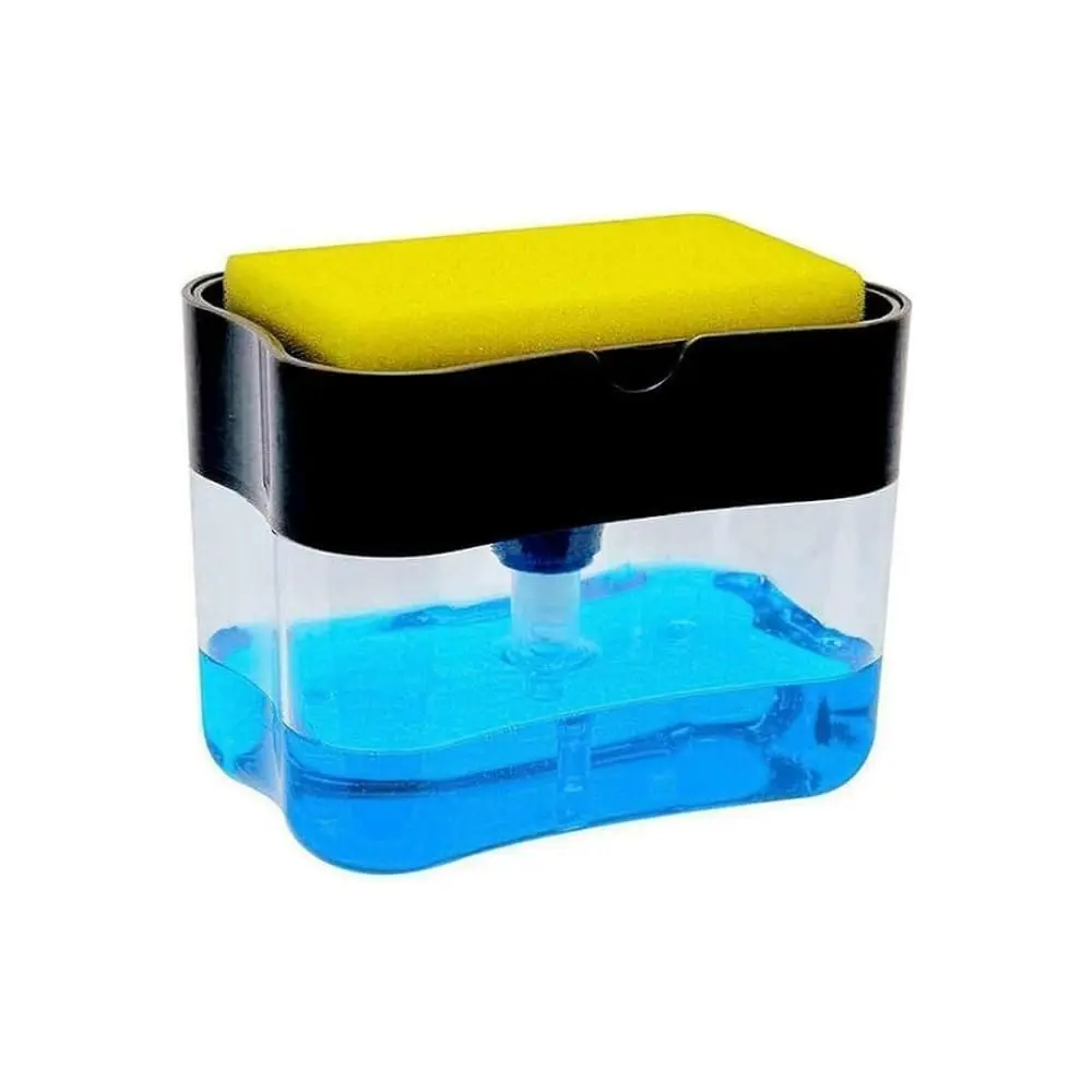Dispenser Detergente 700ml com Porta Esponja 2 em 1 Dosador por Pressão | Dispenser 2 em 1 Com Reservatório de 700ml, Porta Esponja Integrado e Dosador Por Pressão Para Uso Diário na Cozinha