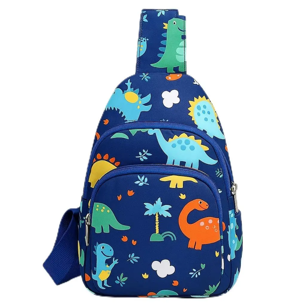 Mochila Infantil Tiracolo com Estampa Dinossauro - Mini para Viagem, Escola e Passeios, Nylon Leve e Ajustável, Estampa Cartoon Dino - 1