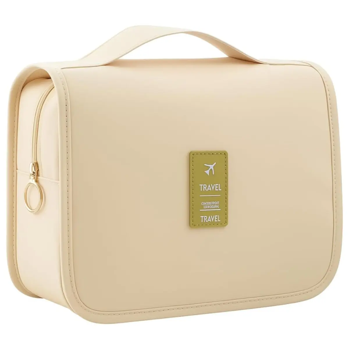 Bolsa Necessaire Maquiagem Cosméticos Viagem Com Divisória e Cabide para Pendurar Organizador de Maquiagem Shampoo Perfumes Higiene Pessoal (Bege)