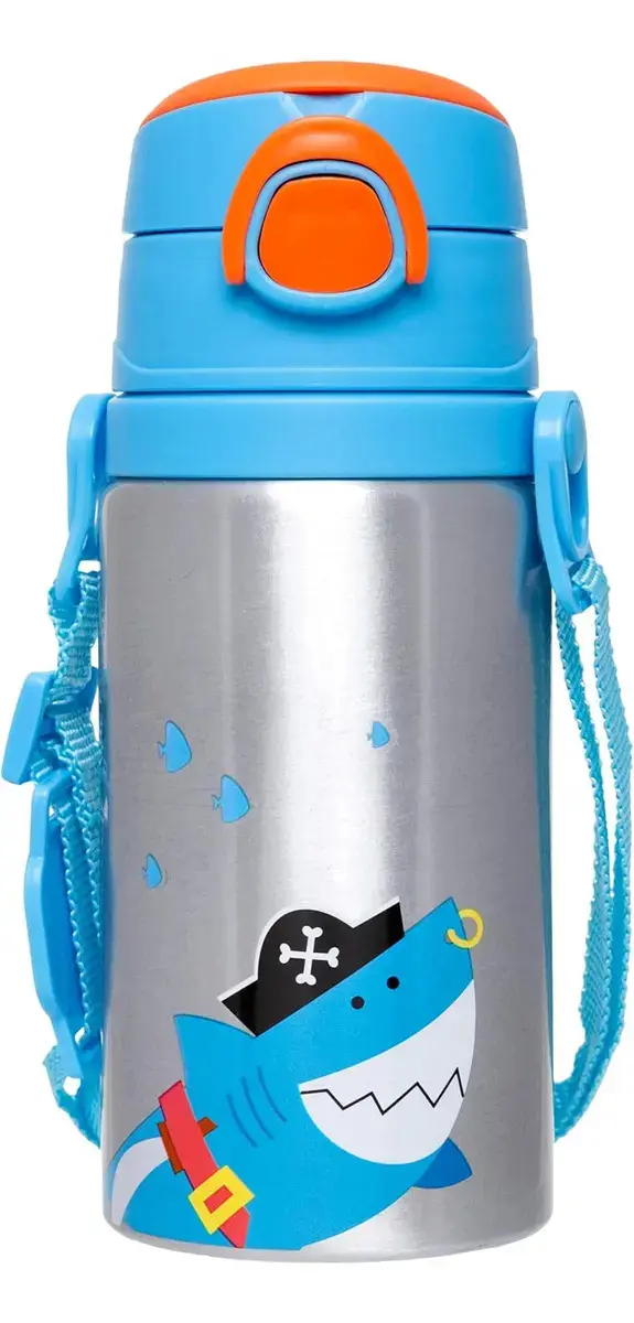 Garrafa De Alumínio Infantil Com Canudo Aventuras Pirata 400ml Buba