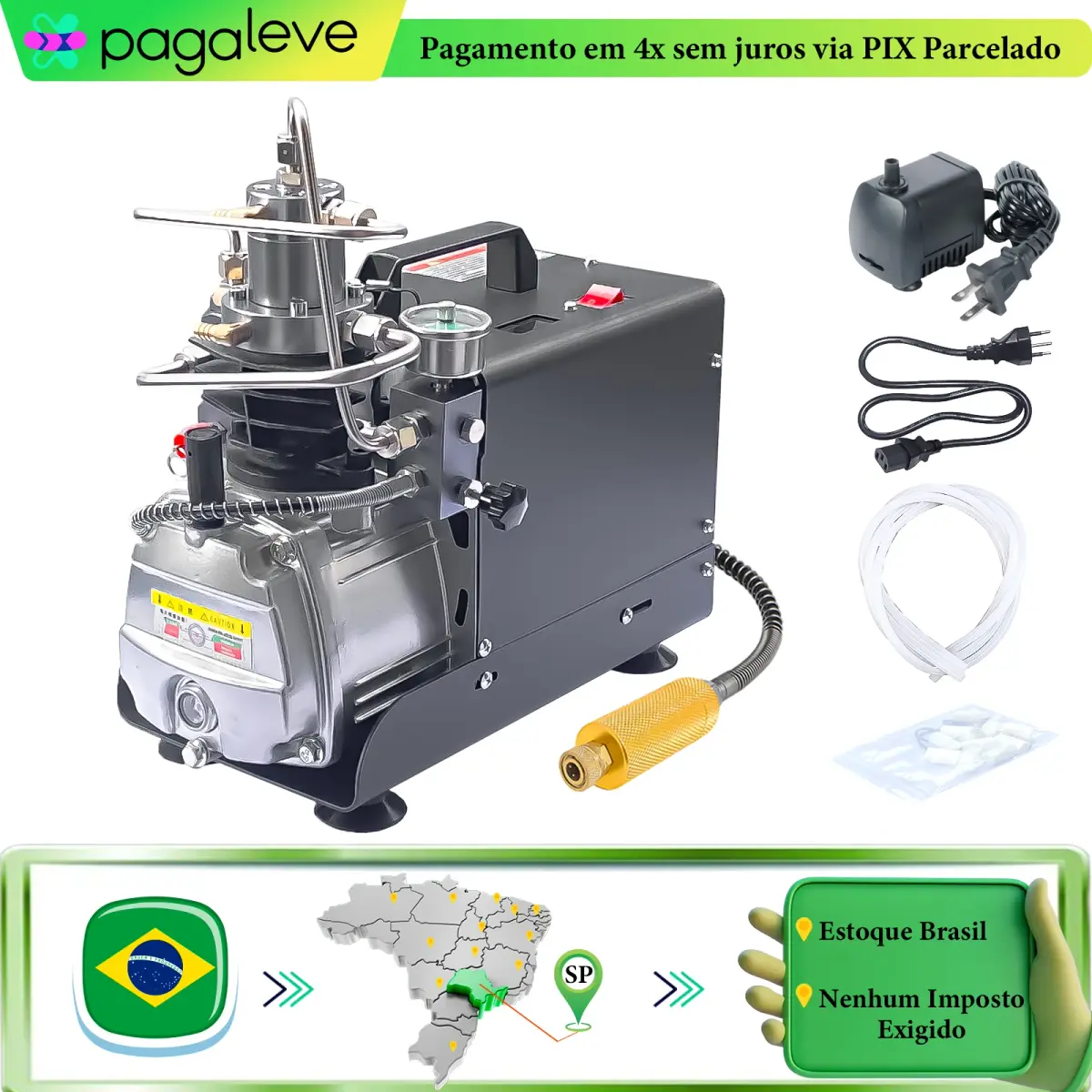 Compressor de Ar Elétrico de Alta Pressão NUOGE AUTO-STOP 4500Psi 300Bar para Enchimento de Tanques de Mergulho