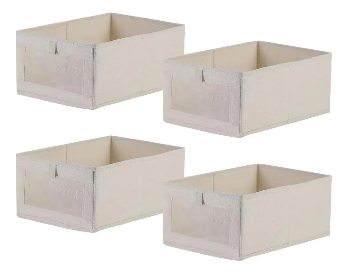 Kit 4 Caixas Organizadoras Multiuso para Closet, Guarda-Roupa e Gavetas