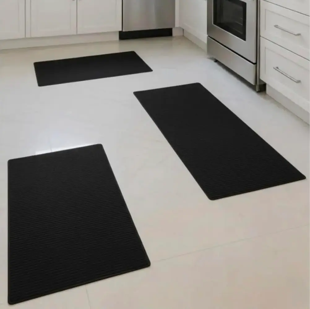 Kit 3 Peças Tapete Passadeira Emborrachado Reforçado Premium Antiderrapante 3m x 1m x 1m x 43cm Durável e Versátil para Cozinhas e Corredores (Preto)