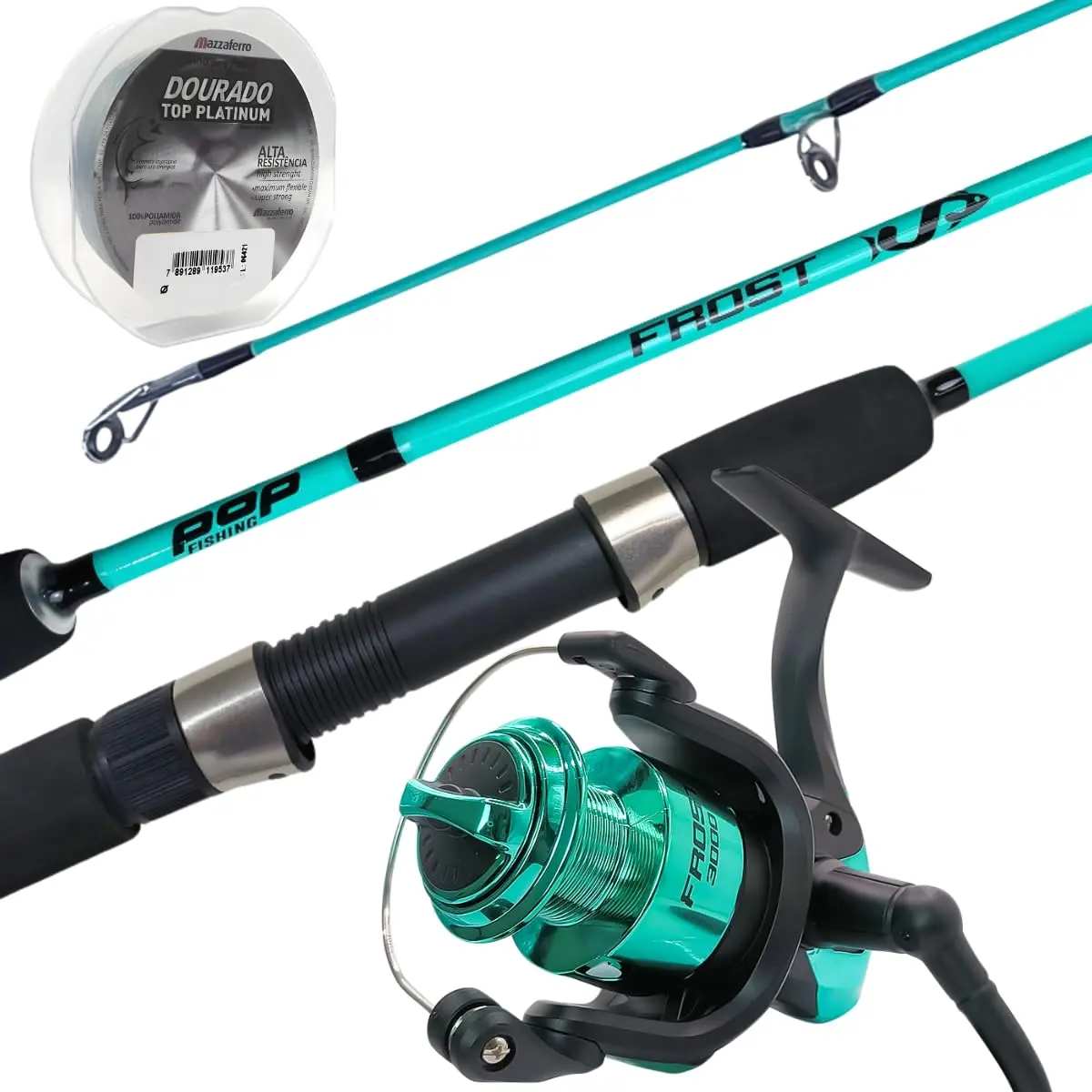 Kit de Pesca Frost Acqua - Vara 1,80m 25Lbs, Molinete 4000 10Kg, Linha Dourado