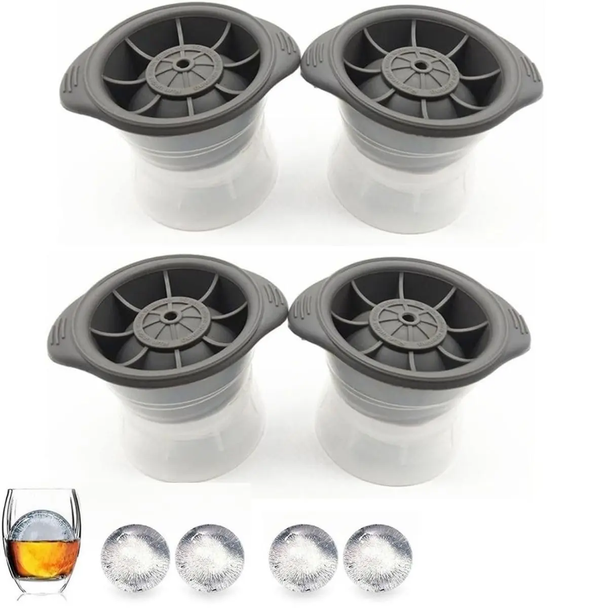 Kit 4 Formas De Gelo Redonda Esfera Grande 8CM Para Drink Whisky Coquetel Tampa Silicone Molde Bola Coqueteis Bebidas - 1