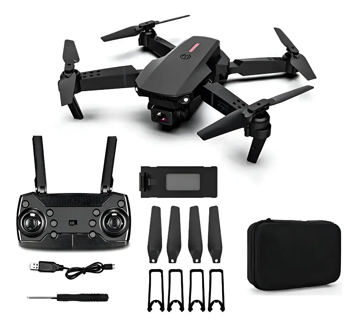 Mini Drone E88 Pro Câmera Dupla Wi-fi Fpv Dobrável 1 Bateria Preto