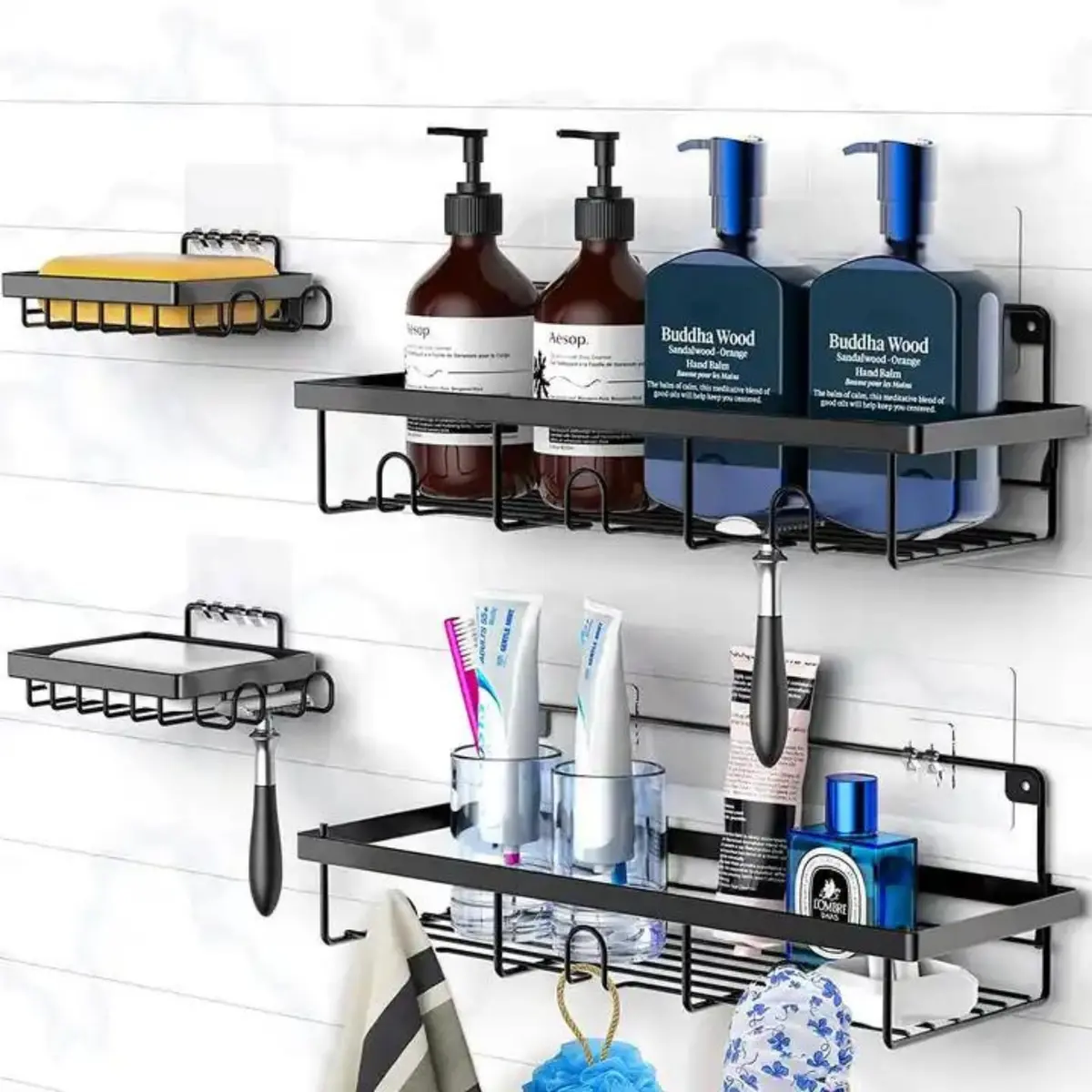 Kit com 4 Suportes, Suporte Para Shampoo Box, Suporte Banheiro Preto, Adesivo, Suporte Banheiro Sem Furo, Também Possível Com Furo - 1
