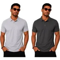 Kit 2 Camisas Polo Masculina Poliamida Premium Preto e Branco Multicolorido - 1