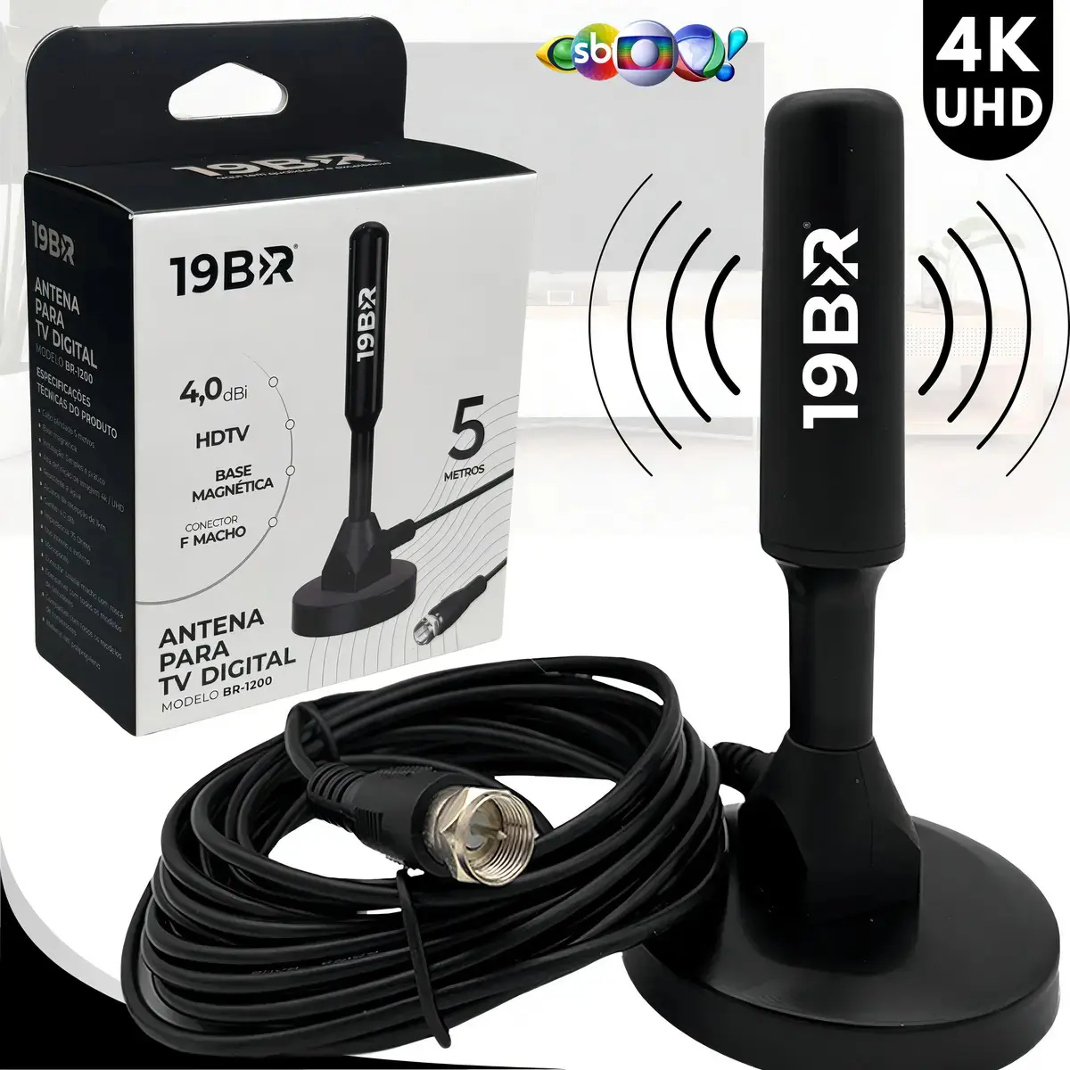 Antena Digital 4k Hd Interna Externa Para Tv Samsung LG Smart Led Lcd 3d Uhf Cabo Longo Com Base Magnética - 1