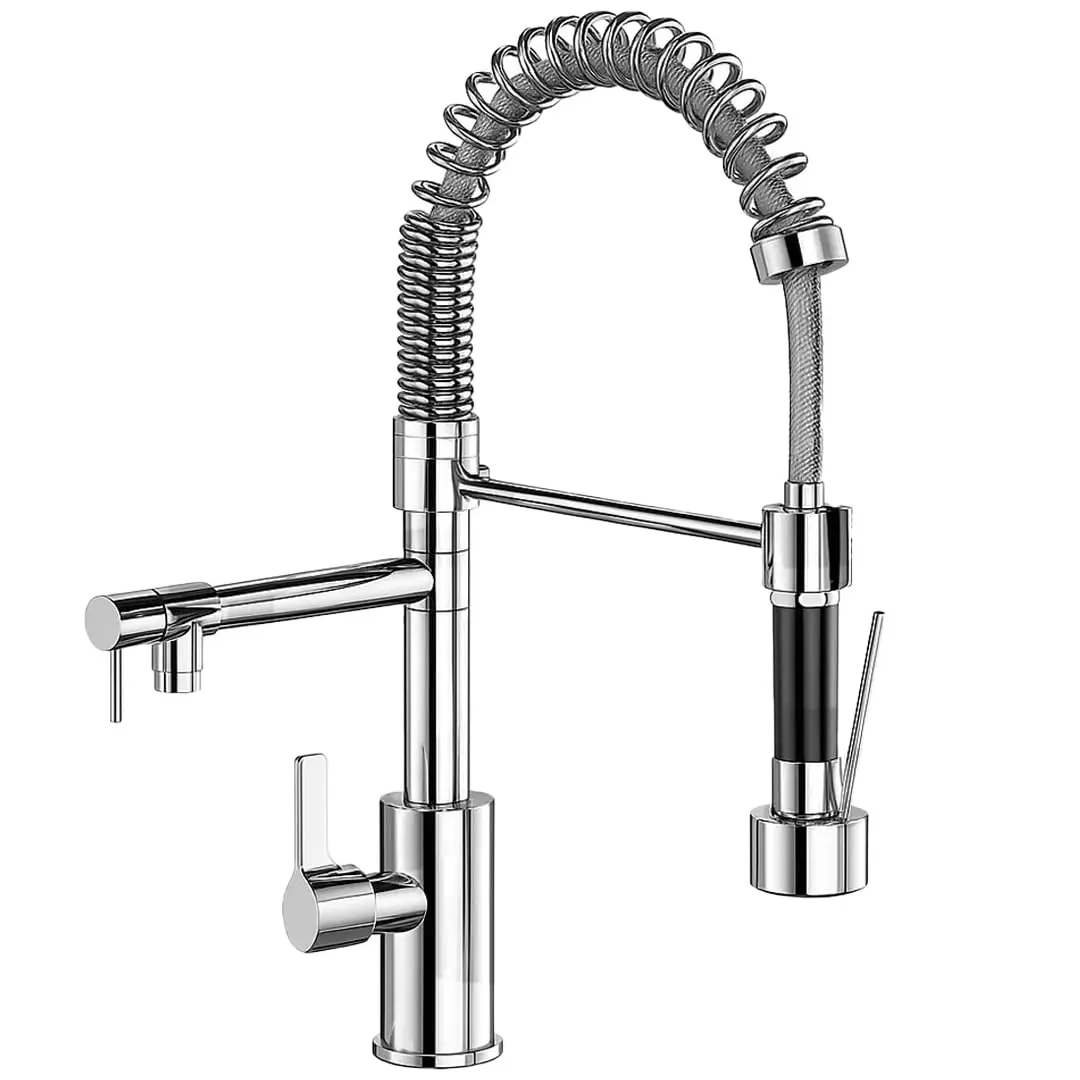 Yab Torneira Gourmet para Cozinha Bancada Flexível 2 Jatos Chuveirinho Aço Inox Cromado Alta Pressão Água Fria