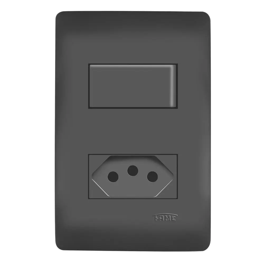CONJUNTO 1 INTERRUPTOR SIMPLES 16A/250V E 1 TOMADA 2P+T 20A/250V HABITAT BLACK – FAME - 1