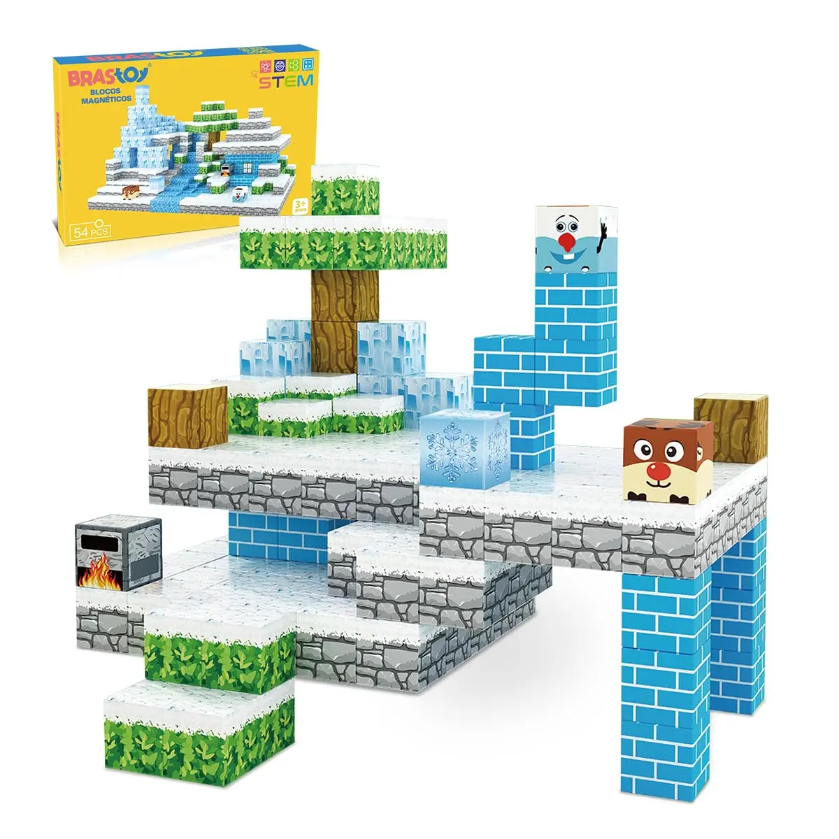 Brastoy Blocos de Montar Construção Cubos Magnéticos STEM Brinquedos Infantil (54 Peças)