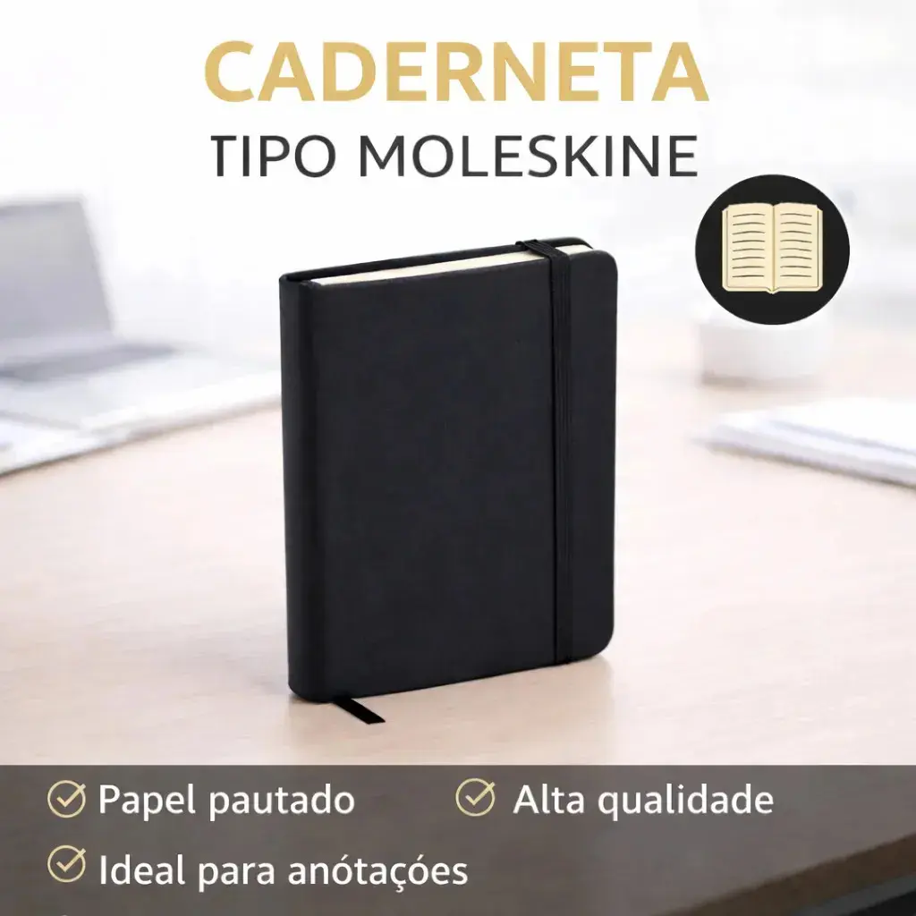 Caderneta de Anotação Moleskine A5 Preta, Com 80 Folhas Pautadas e Capa em Couro - 1