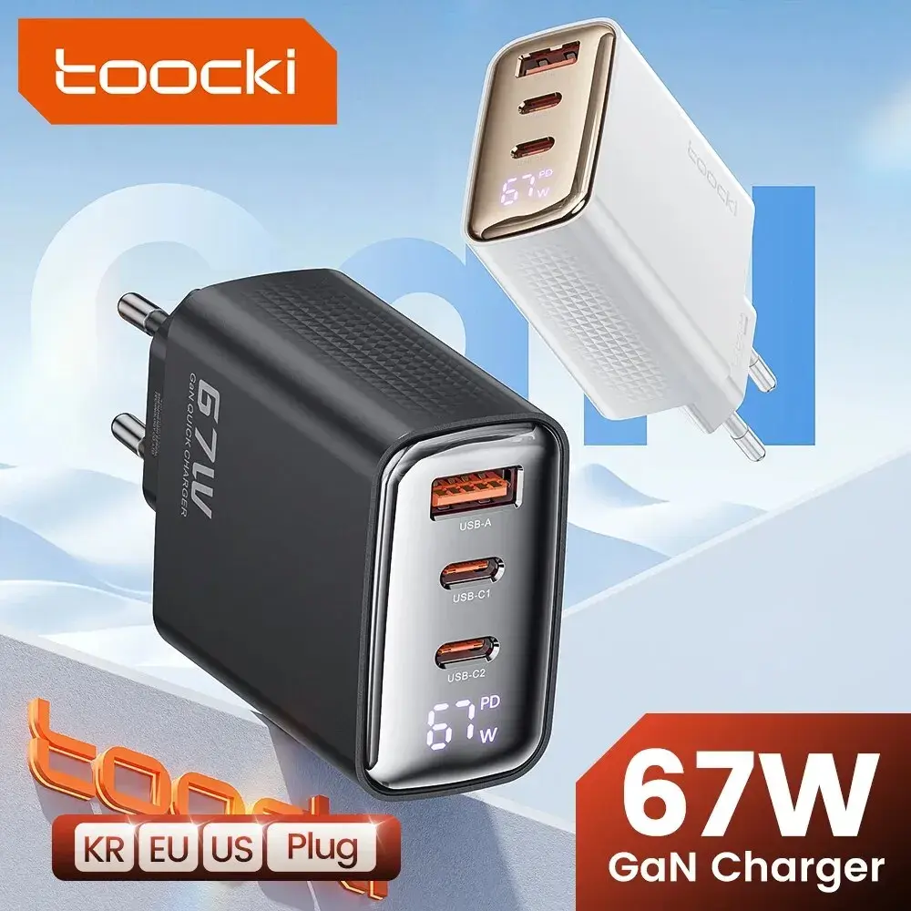 Toocki 67w gan usb tipo c carregador display digital 65 45 pps pd qc4.0 carga rápida para macbook portátil ipad tablet iphone 15 14