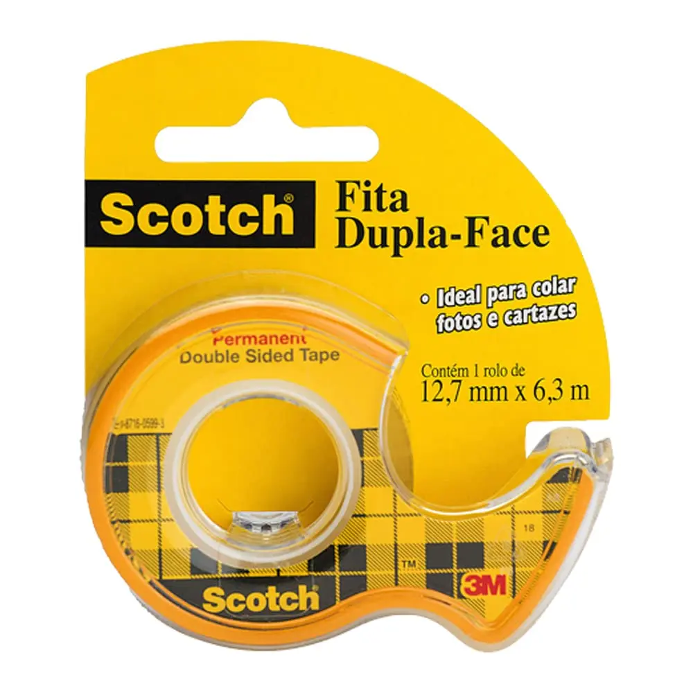 SCOTCH 3M Fita Dupla-face com Dispensador 12,7 mm x 6,3 m 1 Unidade | Adesivo Permanente em Ambos os Lados, Longa Duração, Não Agride Papel Fotográfico, Ideal para Projetos Escolares