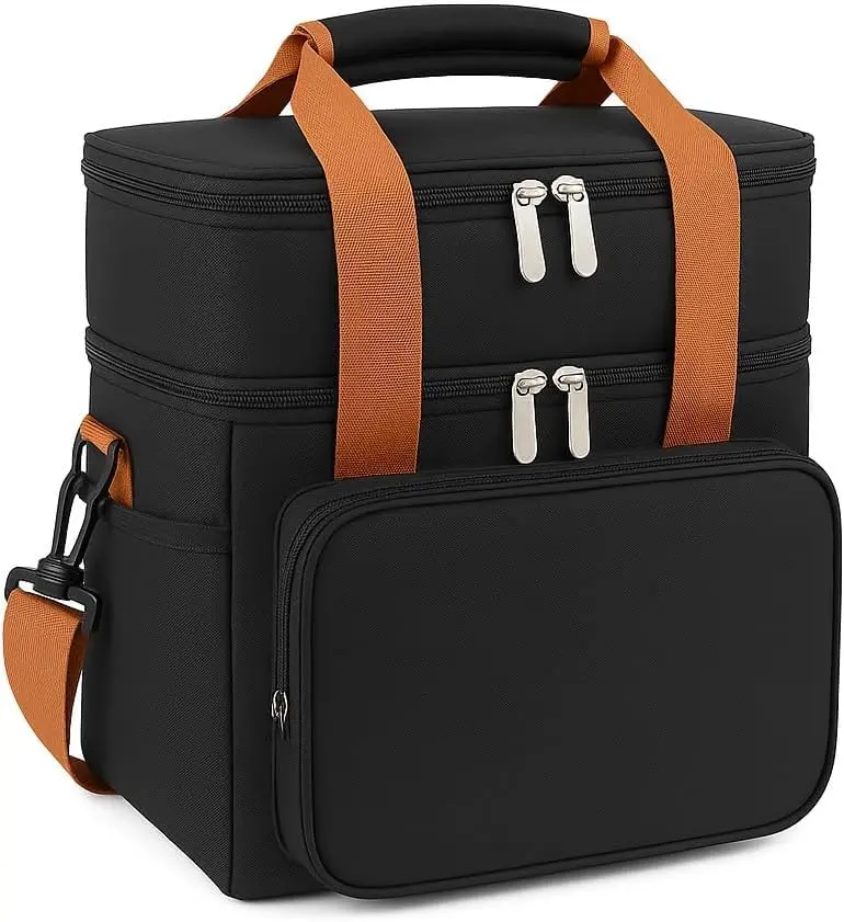 Bolsa Térmica Premium com 2 Compartimentos Oxford Resistente Alça Transversal Removível Conservação de Temperatura Lancheira Para Marmita Passeio Escola Faculdade Trabalho Bolsa Para Marmita (Preta) - 1