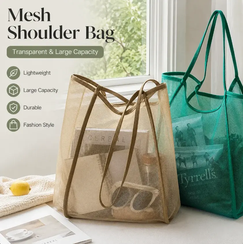 Bolsa de praia em malha leve, respirável e de secagem rápida para viagens à praia, atividades ao ar livre e armazenamento de toalhas e brinquedos - 1
