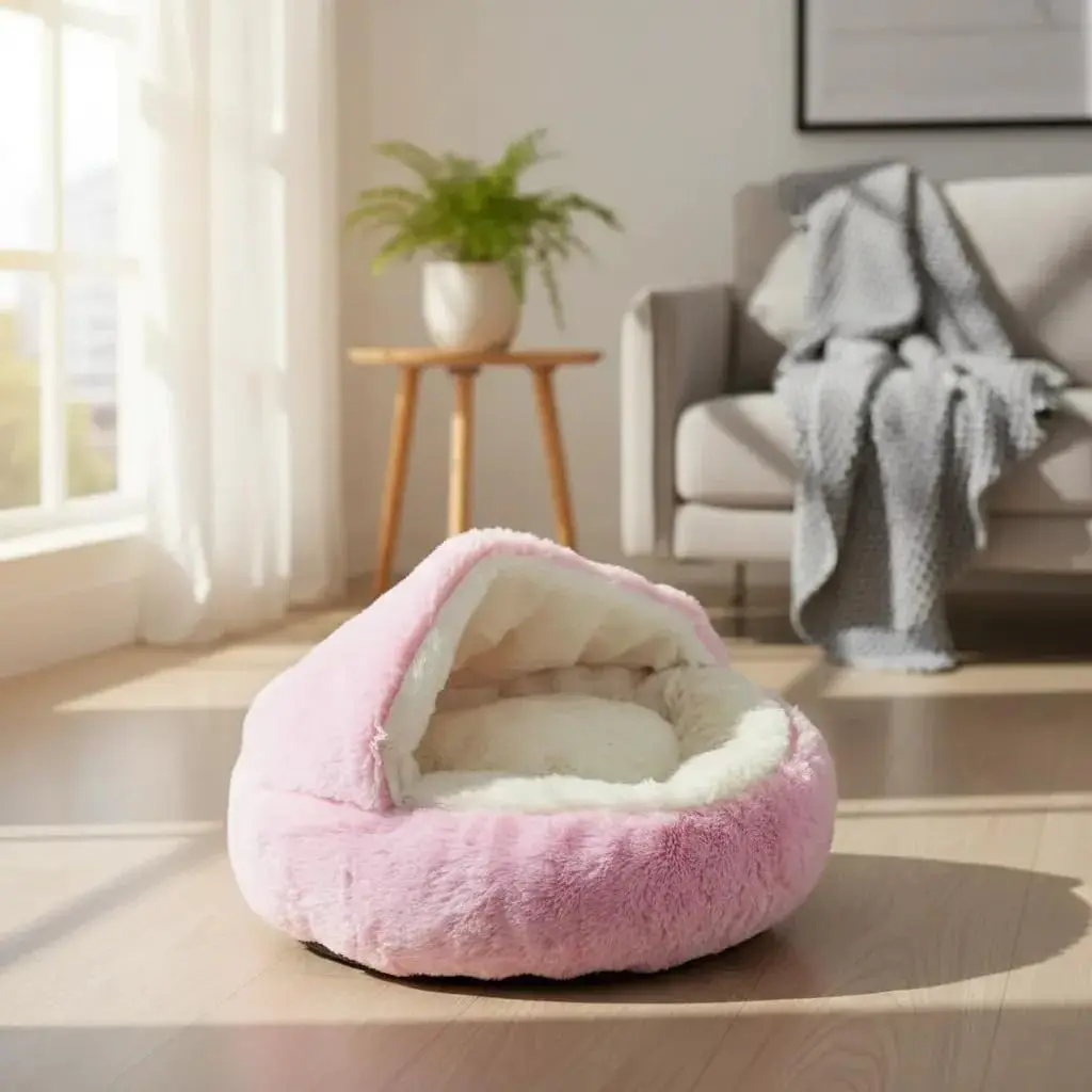 CAMINHA PET NUVEM COBERTA FECHADA CAMA COM COBERTURA DONUT M 50CM  (ROSA) | MATERIAL RESISTENTE, PODE LAVAR NA MAQUINA, NÃO SOLTA PELOS, TOQUE SUPER MACIO, QUALIDADE PREMIUM