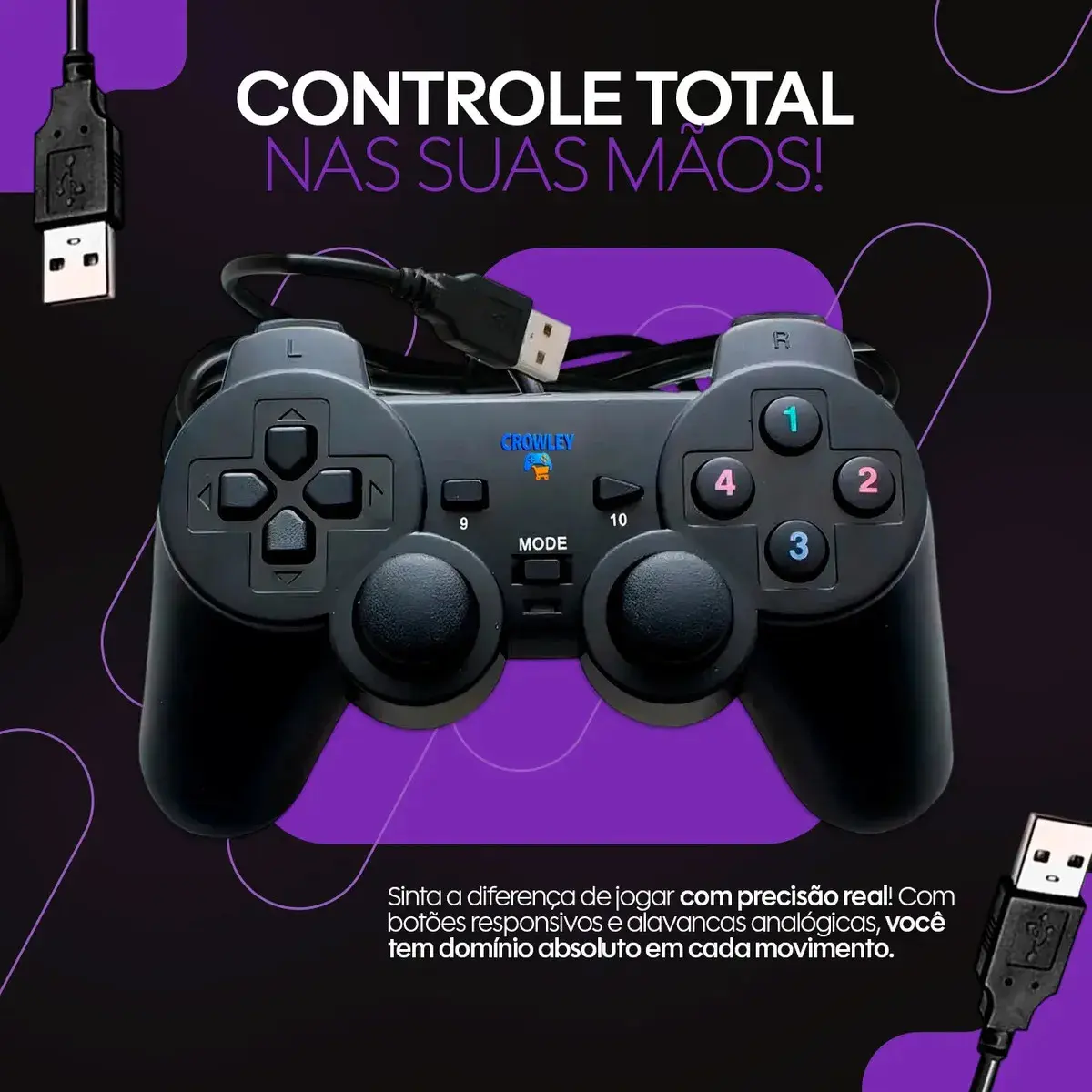 Controle Com Fio Usb Para Pc Tv Manete Joystick - Crowley thumbnail 2
