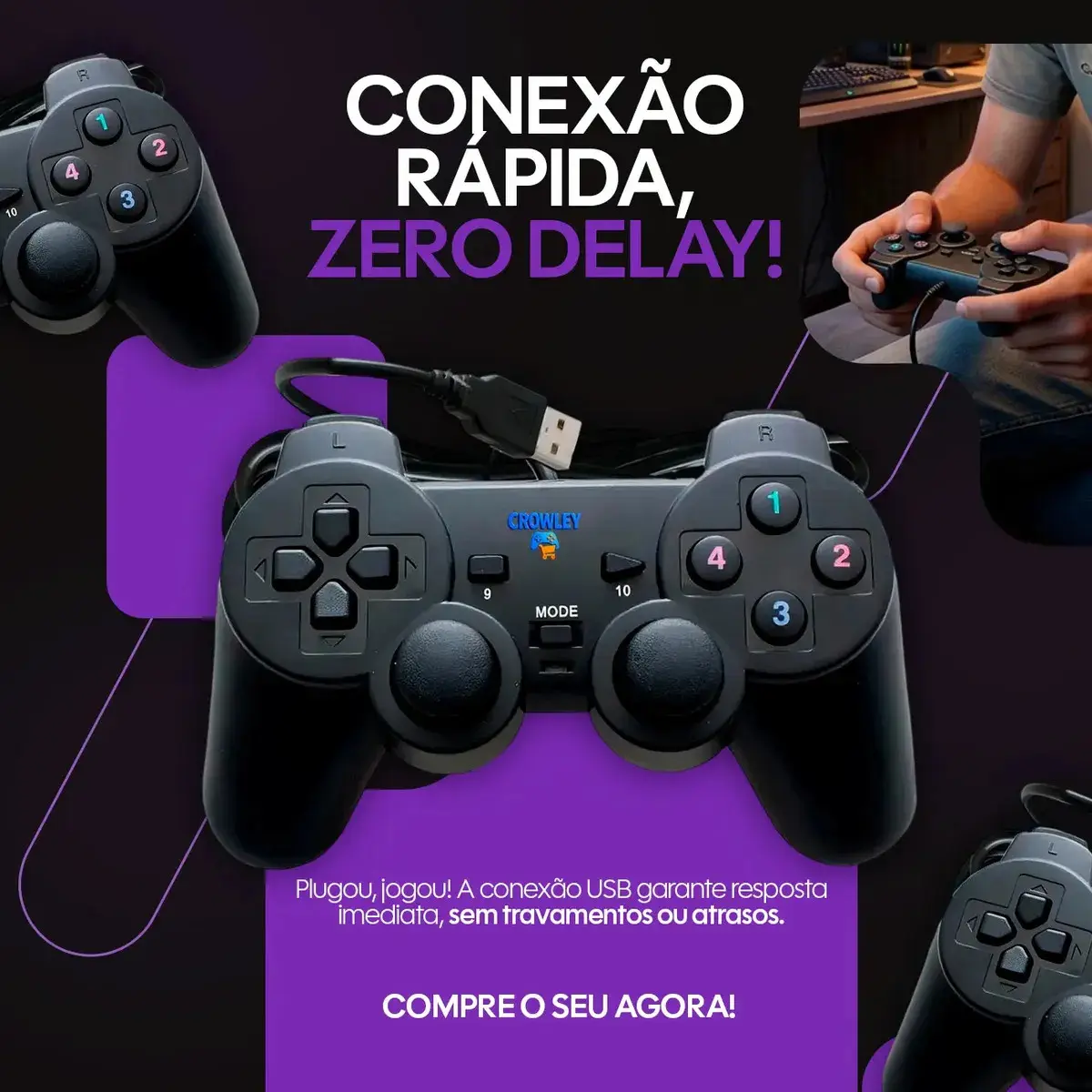 Controle Com Fio Usb Para Pc Tv Manete Joystick - Crowley thumbnail 3