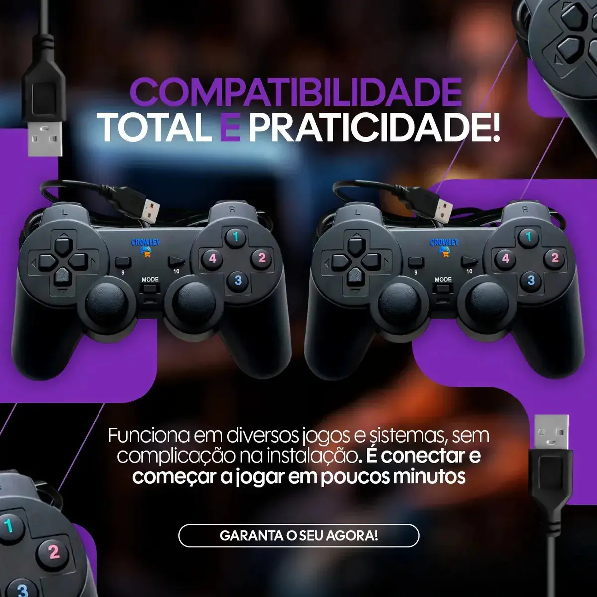 Controle Com Fio Usb Para Pc Tv Manete Joystick - Crowley thumbnail 5