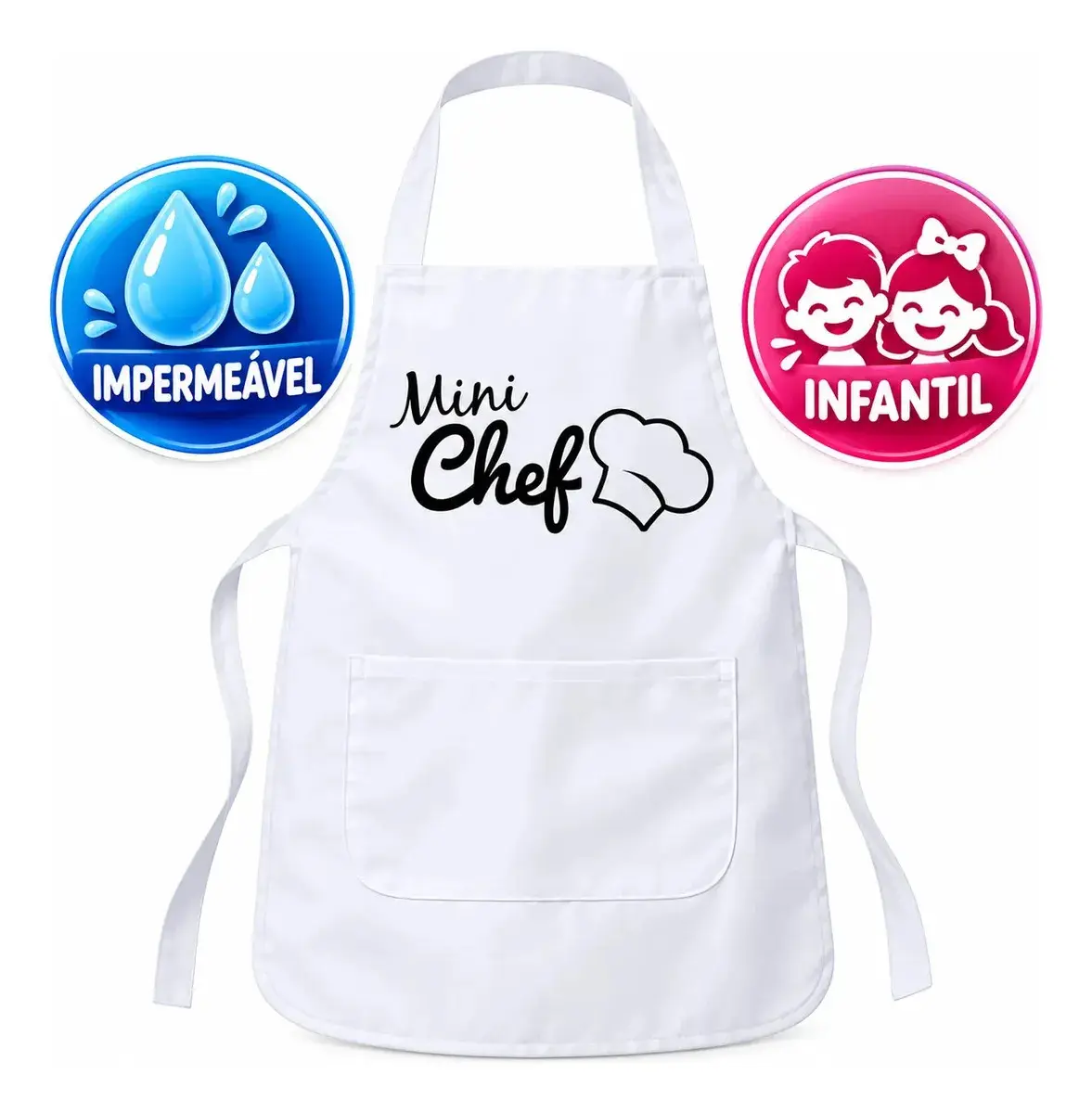 Avental Infantil Mini Chef Branco Impermeável para Cozinhar, Pintar e Artesanato - 1