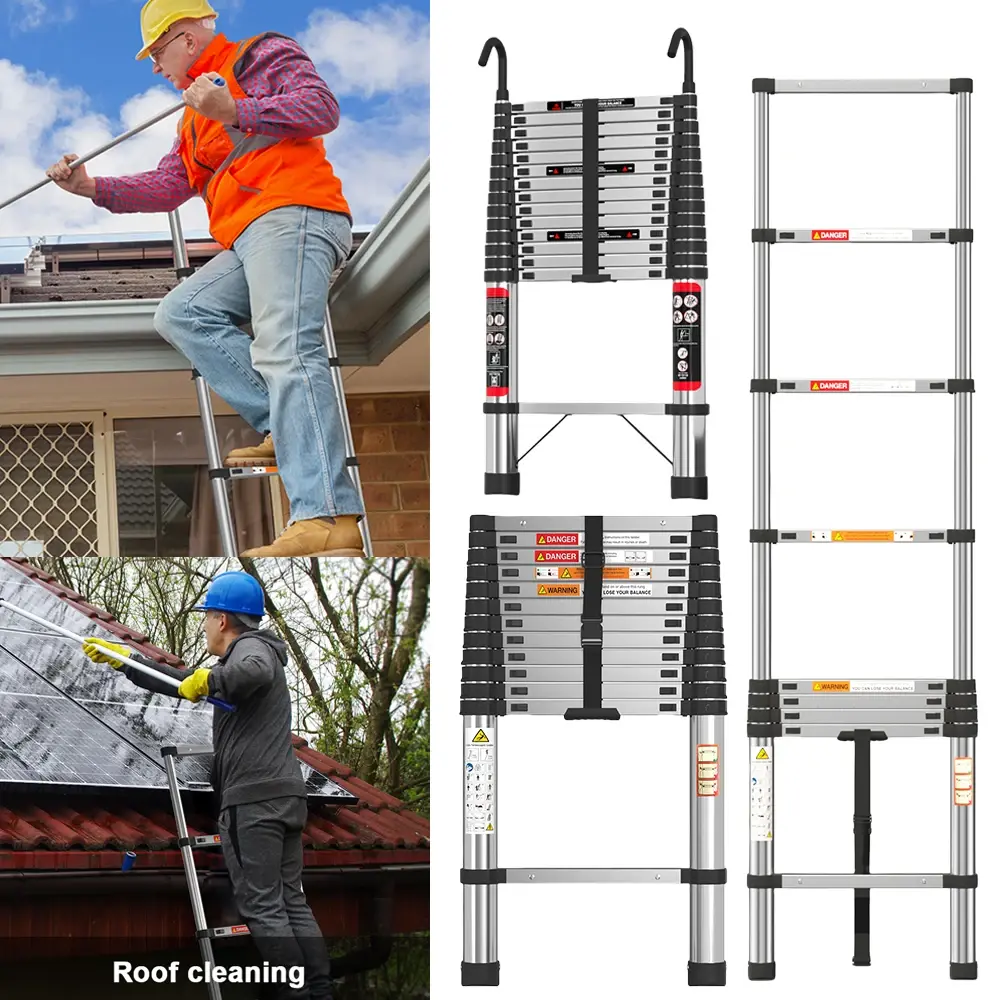 Escada telescópica de aço inoxidável, carga 150kg, conveniente extensível, para puxar paredes, mudando lâmpadas, reparar telhados, rv