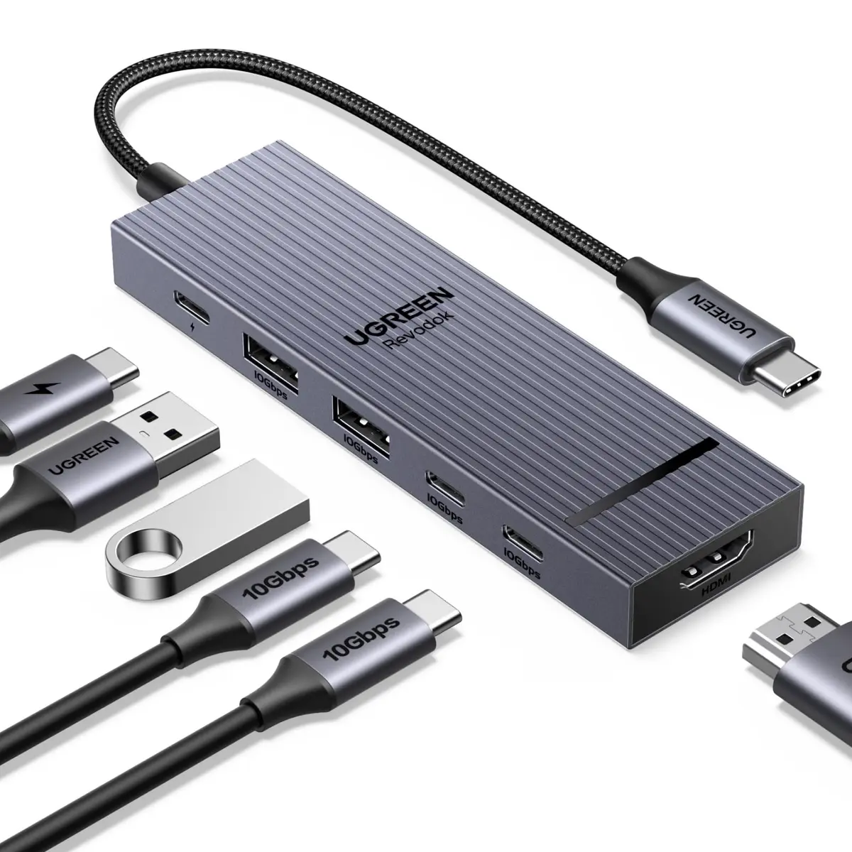 UGREEN Revodok Pro Hub USB-C 6 em 1 | 4*USB-C e A 3.2 10Gbps, HDMI 4K@60Hz, PD 100W, Dock Compatível com MacBook Pro/Air, iPad Pro, ThinkPad, ROG Ally - 1